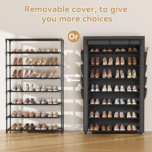 Miniatura 5 de Zapatero con tapa, organizador de zapatos de 7 niveles para 32 a 40 pares de zapatos y botas, estante grande de almacenamiento de zapatos, estante