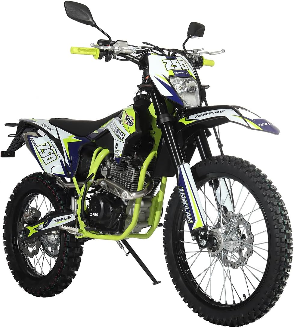 X-PRO Templar 250cc Zongshen Brand Engine Dirt Bike with All Lights and 5-Speed Manual Transmission, Electric/Kick Start! Big 21"/18" Wheels! (Green, Factory Package)