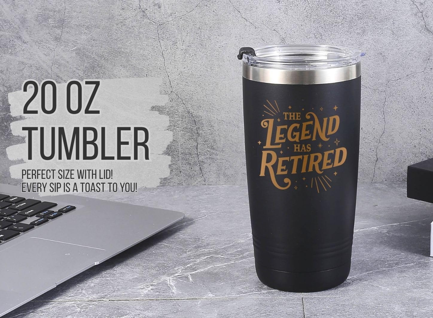 Retirement Gifts for Men – The Legend Has Retired – 20 oz Insulated Tumbler with Lid, Stainless Steel Travel Mug for Him, Dad, Coworker, Boss, Mentor – (Black) - Image 4