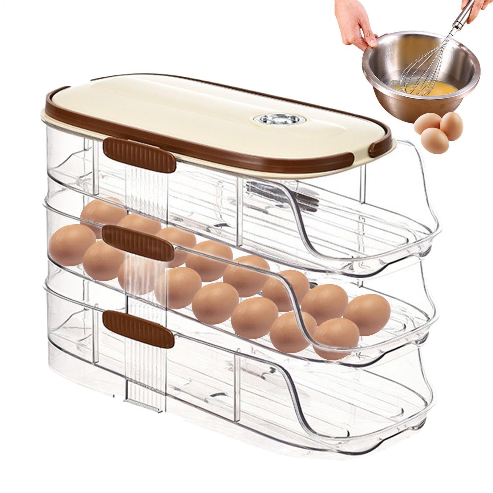 Dispensador automático de huevos antigolpes con tapa y estante de 3 capas
