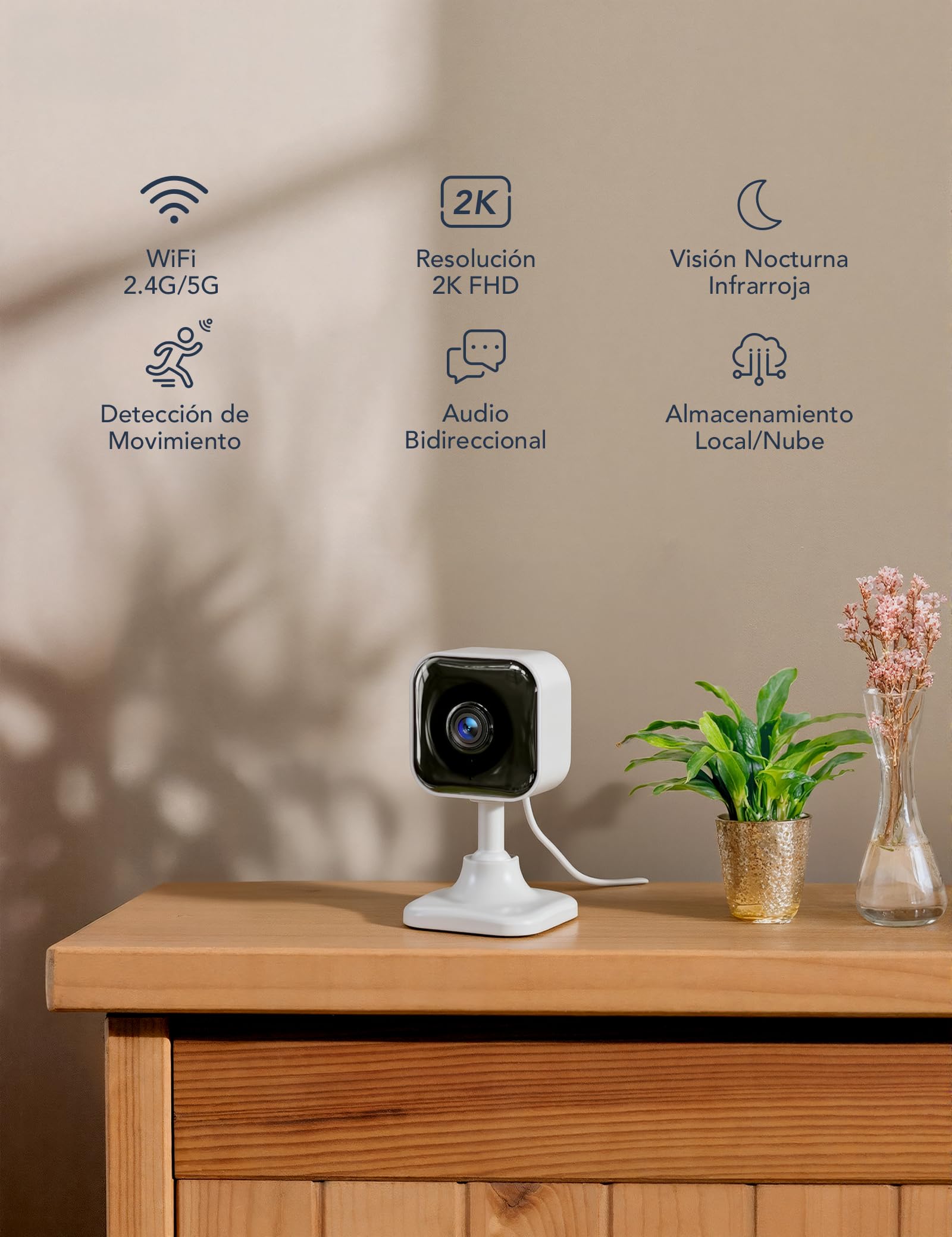 GNCC 2K Camara Vigilancia WiFi Interior 2.4G/5G con Visión Nocturna(4-Pack) | Monitor para Bebés y Mascotas, Detección de IA, Audio Bidireccional, Modo Privado, SD/Cloud, Alarma, Compatible con Alexa