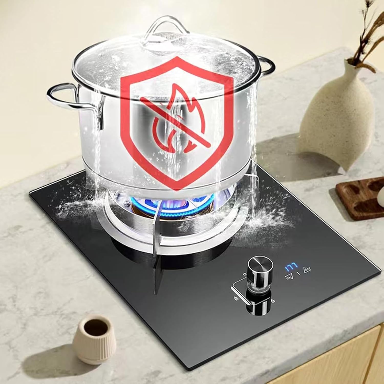 Gas Cooker 1 Burner, 5.2KW Kitchen Counter Top Stove, Gas/LP Conversion, with Flameout Protection and Timer, for Home Camping Cooker(LPG)(NG)