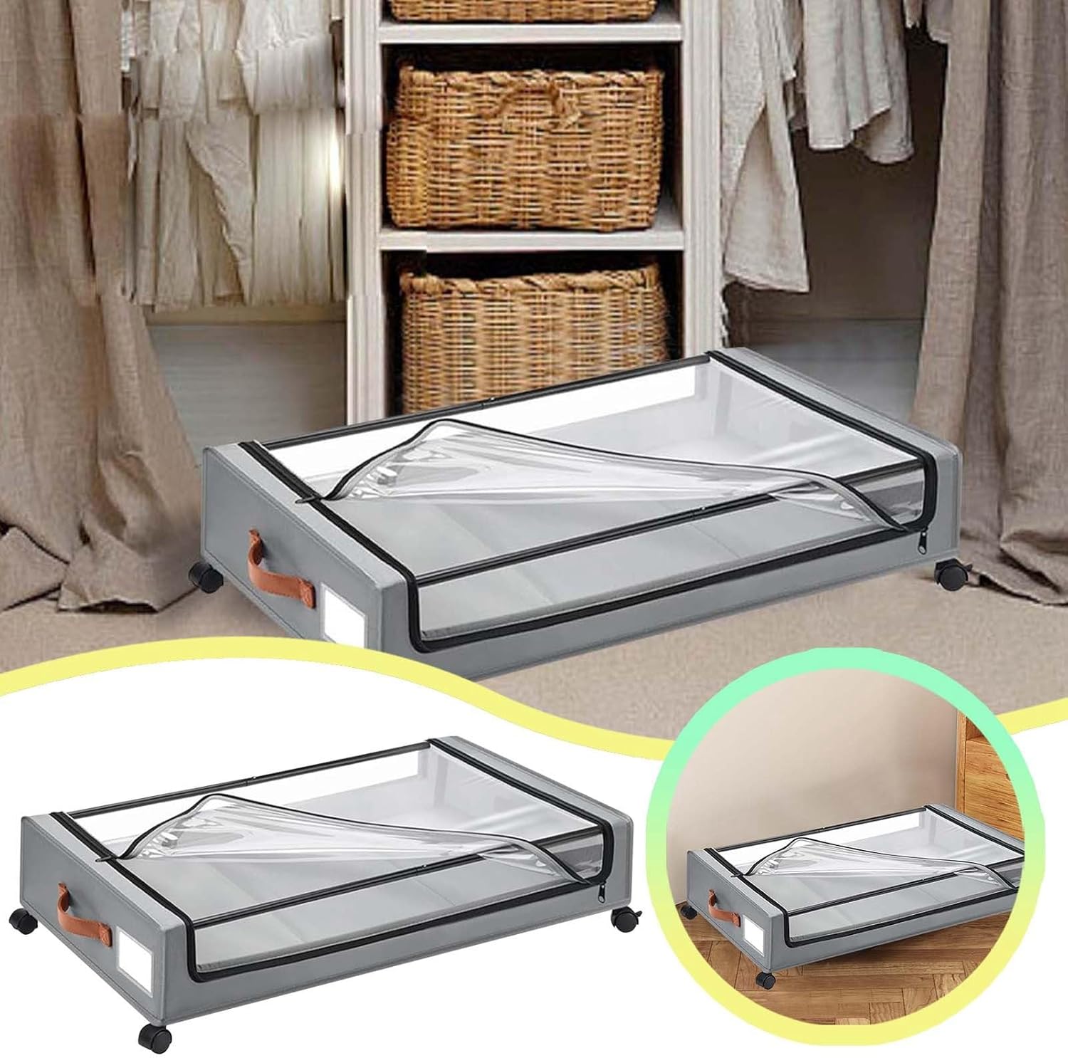 Under Bed Storage, Under Bed Storage Containers, Under Bed Storage with Wheels, Underbed Clothes Shoes Sheet Book Organizer, Under Bed Storage Bins with Clear Lids Rolling Drawers & Bins (1 pc)