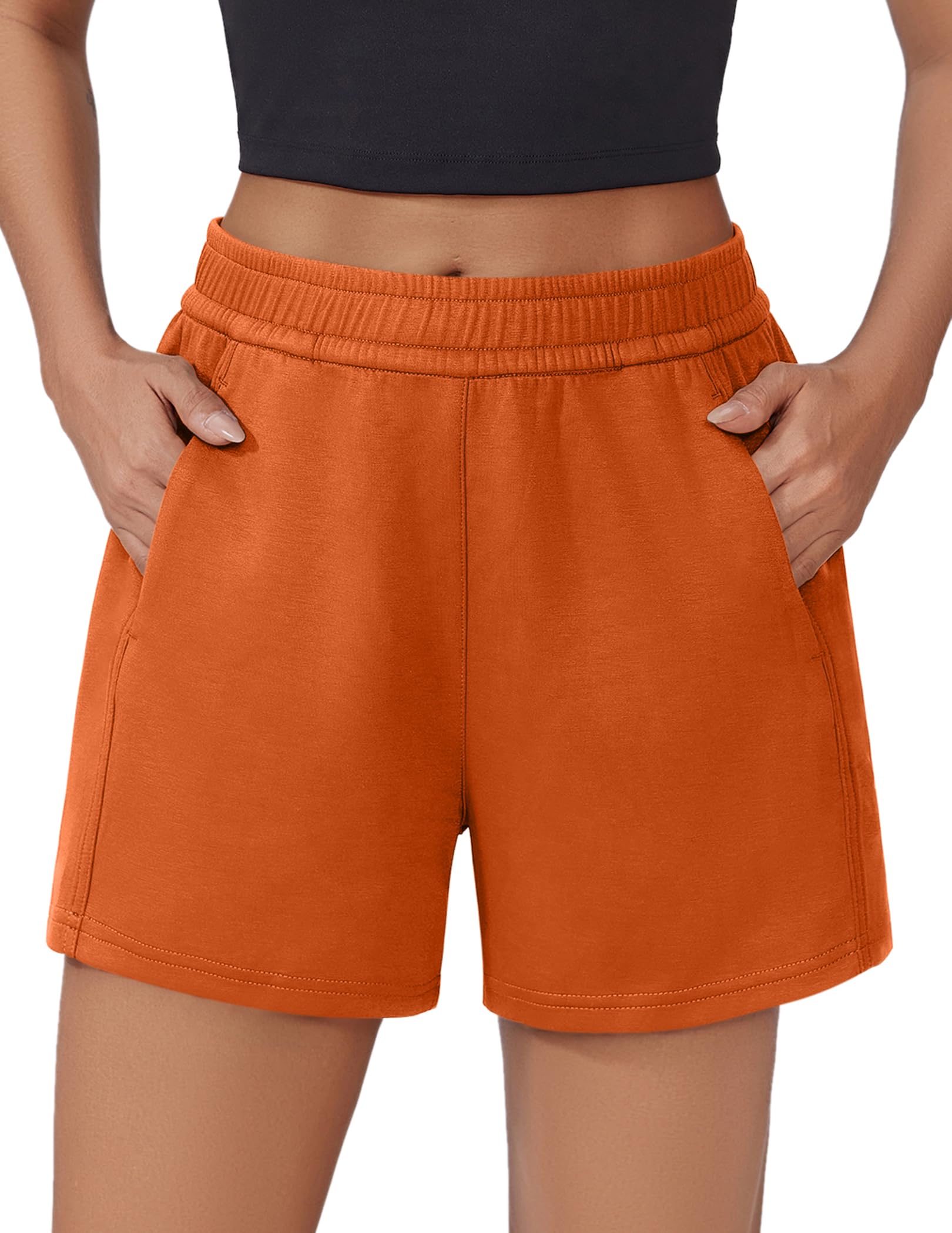 PINSPARK Athletic Sweat Shorts Women Elastic High Waisted Comfy Short Drawstring Casual Lounge Shorts with Pockets