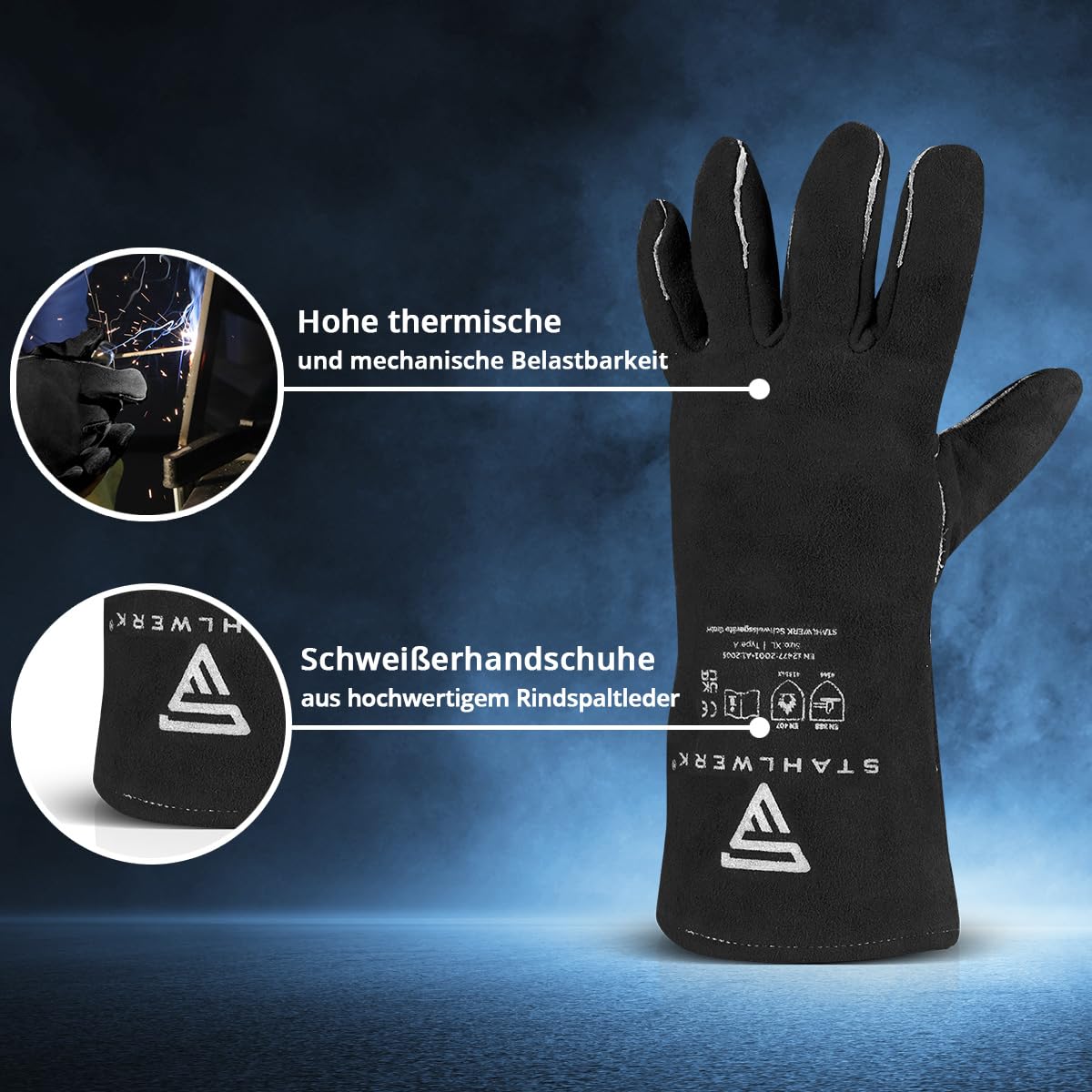 STAHLWERK guantes de soldadura guantes de protección térmica extra robustos | guantes de trabajo | guantes de soldadura | guantes resistentes al calor de serraje para soldadura