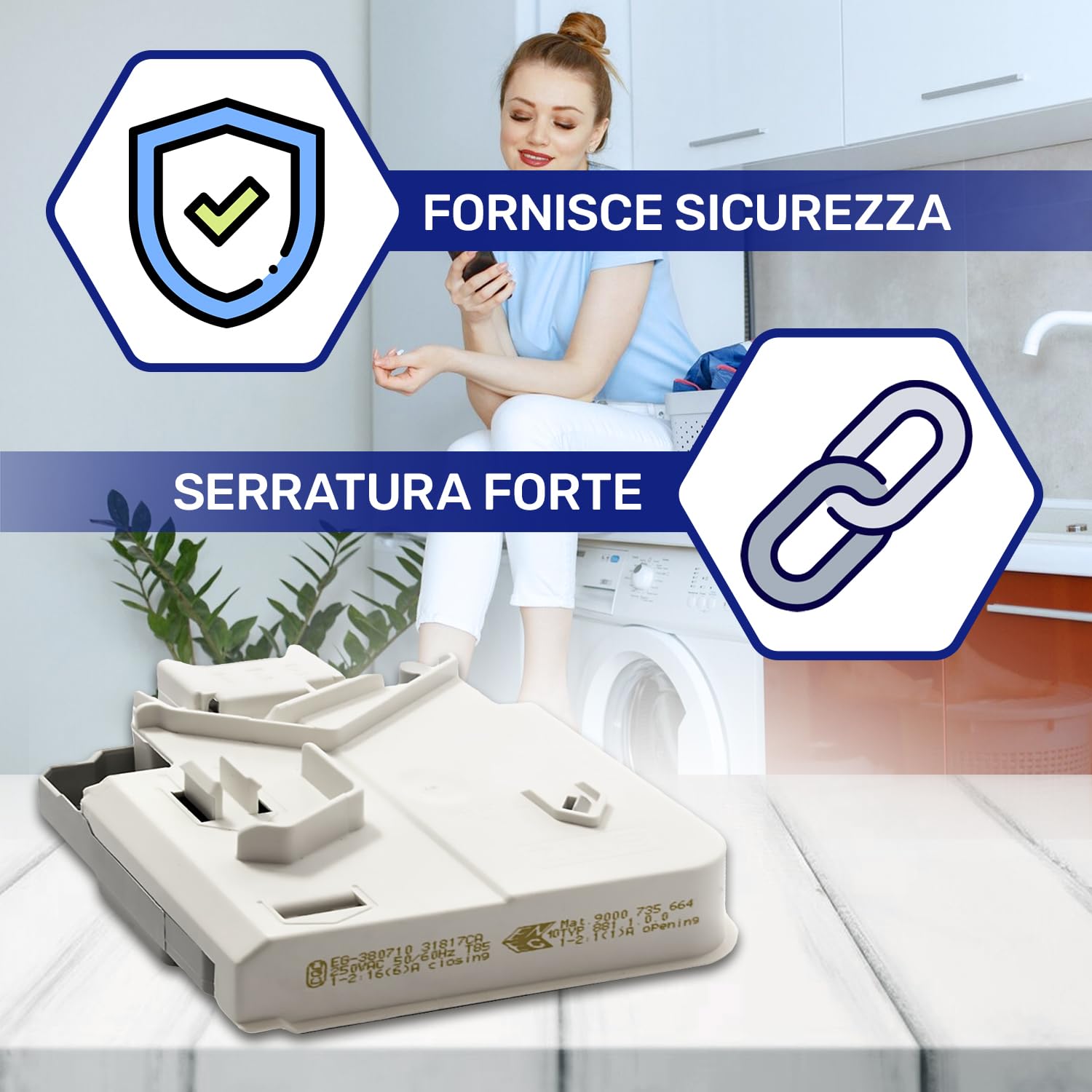 Elettroserratura Per Porta Della Lavatrice T85 16 (6) A 250V