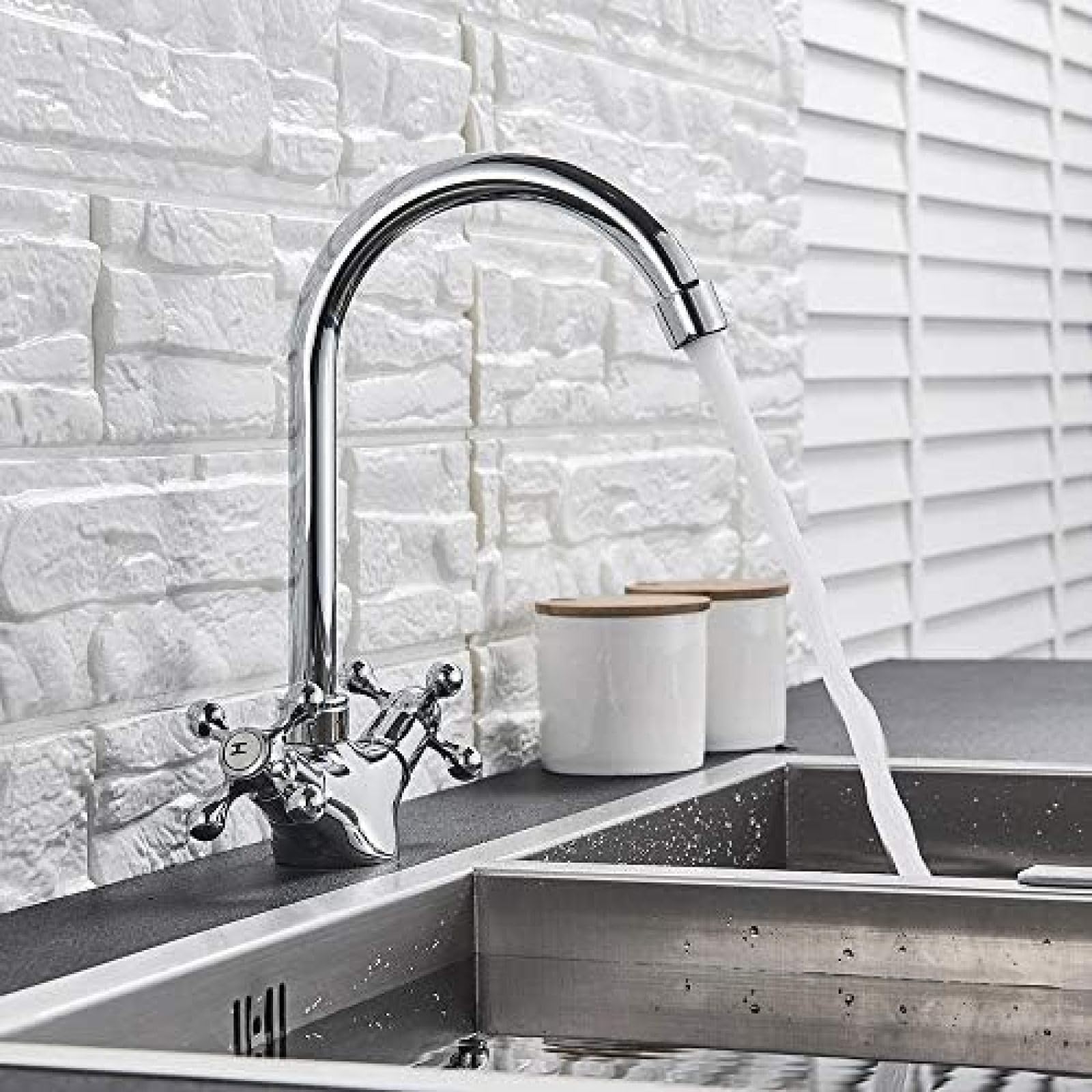 Kitchen Sink Faucet Chrome Polish Bathroom Faucets Dual Handle for Bathroom Kitchen Hot and Cold Mixer
