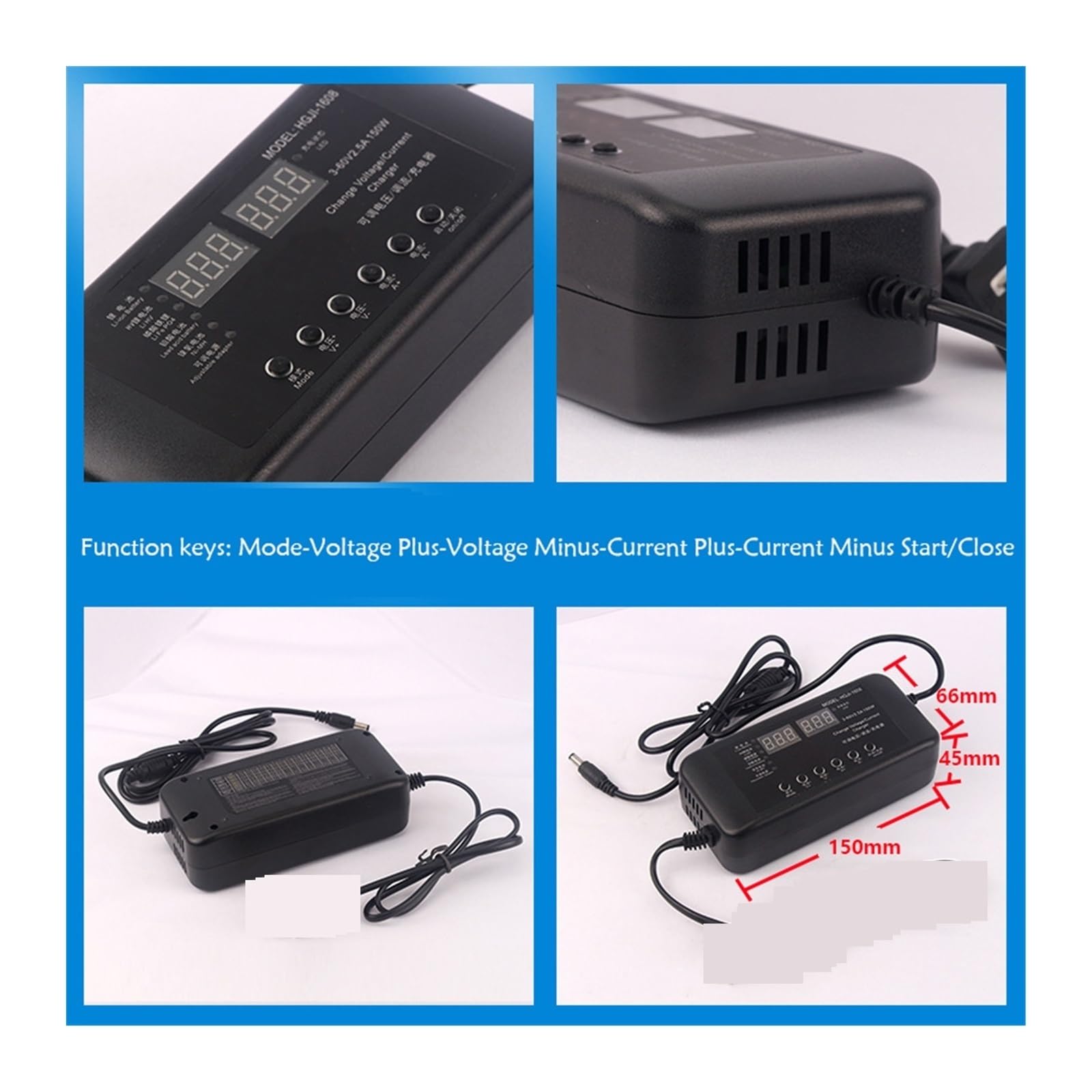 Ładowarka USB, Regulowana ładowarka sieciowa 3 V-60 V 150 W z ładowarką z ekranem wyświetlacza 2,8 V 14 V 28 V 36 V 48 V 56 V 60 V ładowarka akumulatorów litowo-jonowych