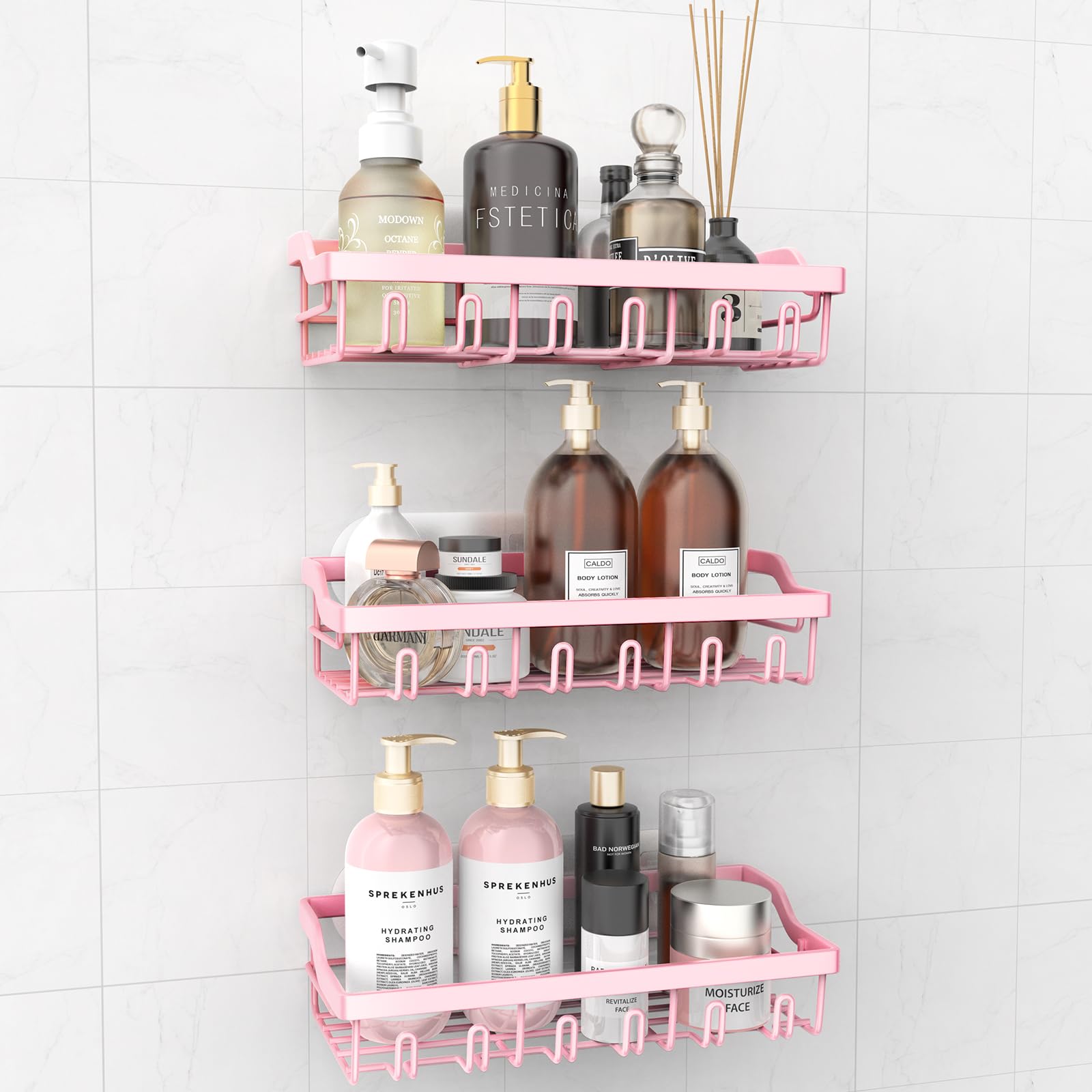 Hsiohe 3 Pack Shower Caddy - Adhesive Shower Organizer Rustproof Stainless Steel Shower Shelves No Drilling Large Capacity