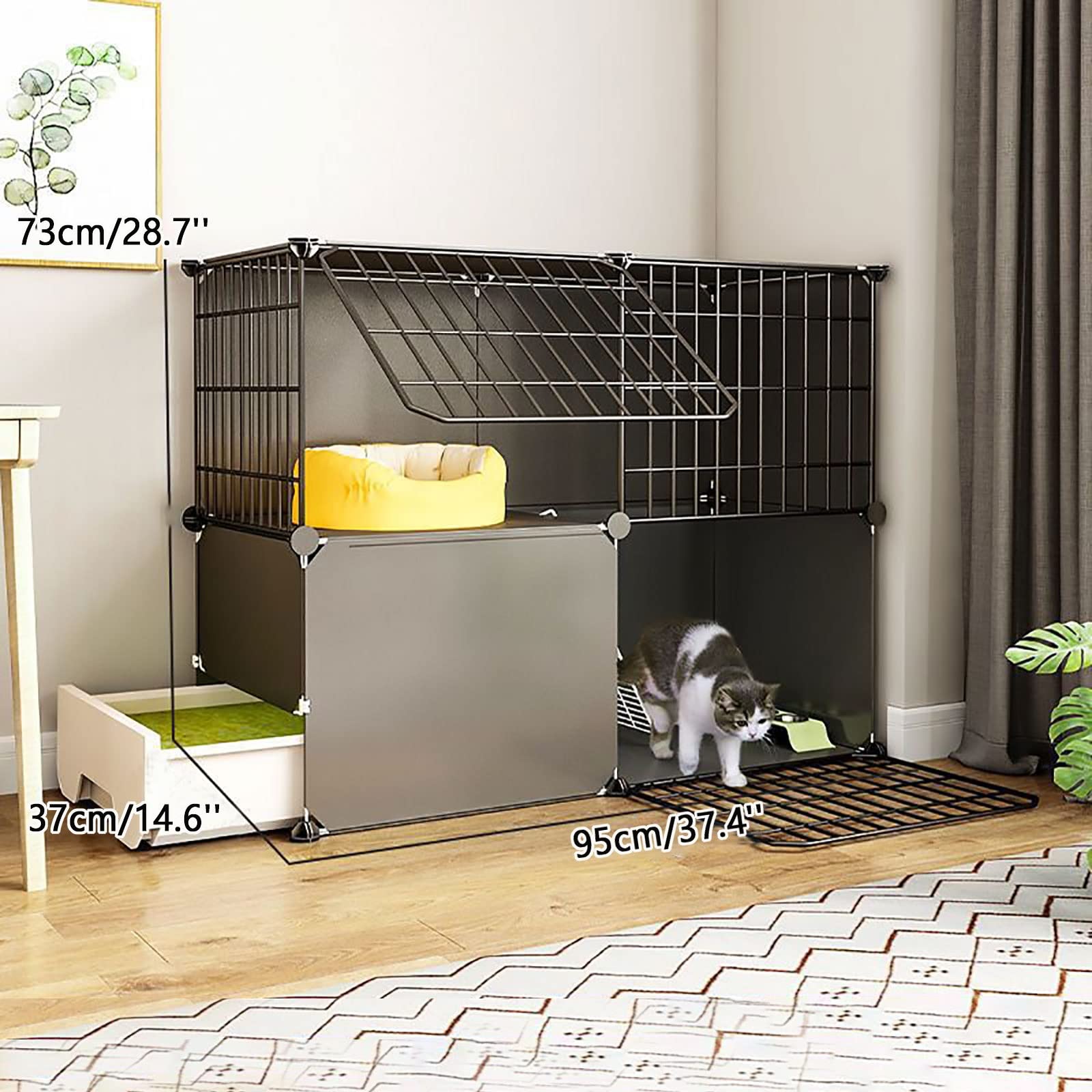Gabbia per Gatti Fai da Te, Gabbia per Gatti da Interno, recinto per Gatti, recinto per Gatti, Gabbia per Gatti in Filo Metallico Staccabile, Cuccia per Gatti con Porta per Gattini, Piccoli