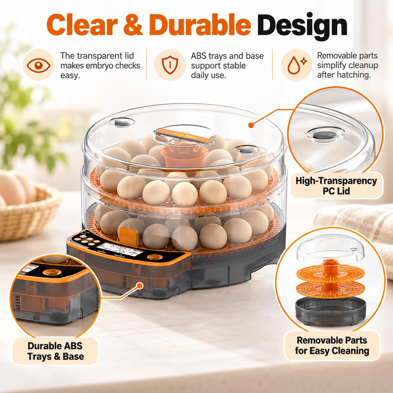 Incubateur d'œufs, 24/48 œufs, rotation automatique à 360°