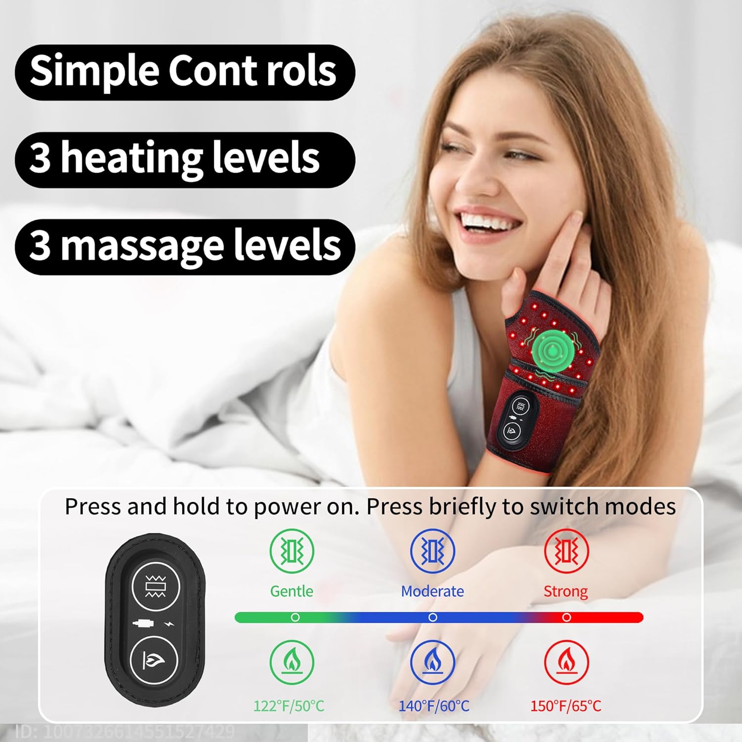 Cordless Wrist Heating Pad Massager, Red Light Heated Wrist Wrap with 3000mAh Battery, 3 Vibration and Heat Settings, Heated Hand Wrap for Arthritis, Carpal Tunnel Relief