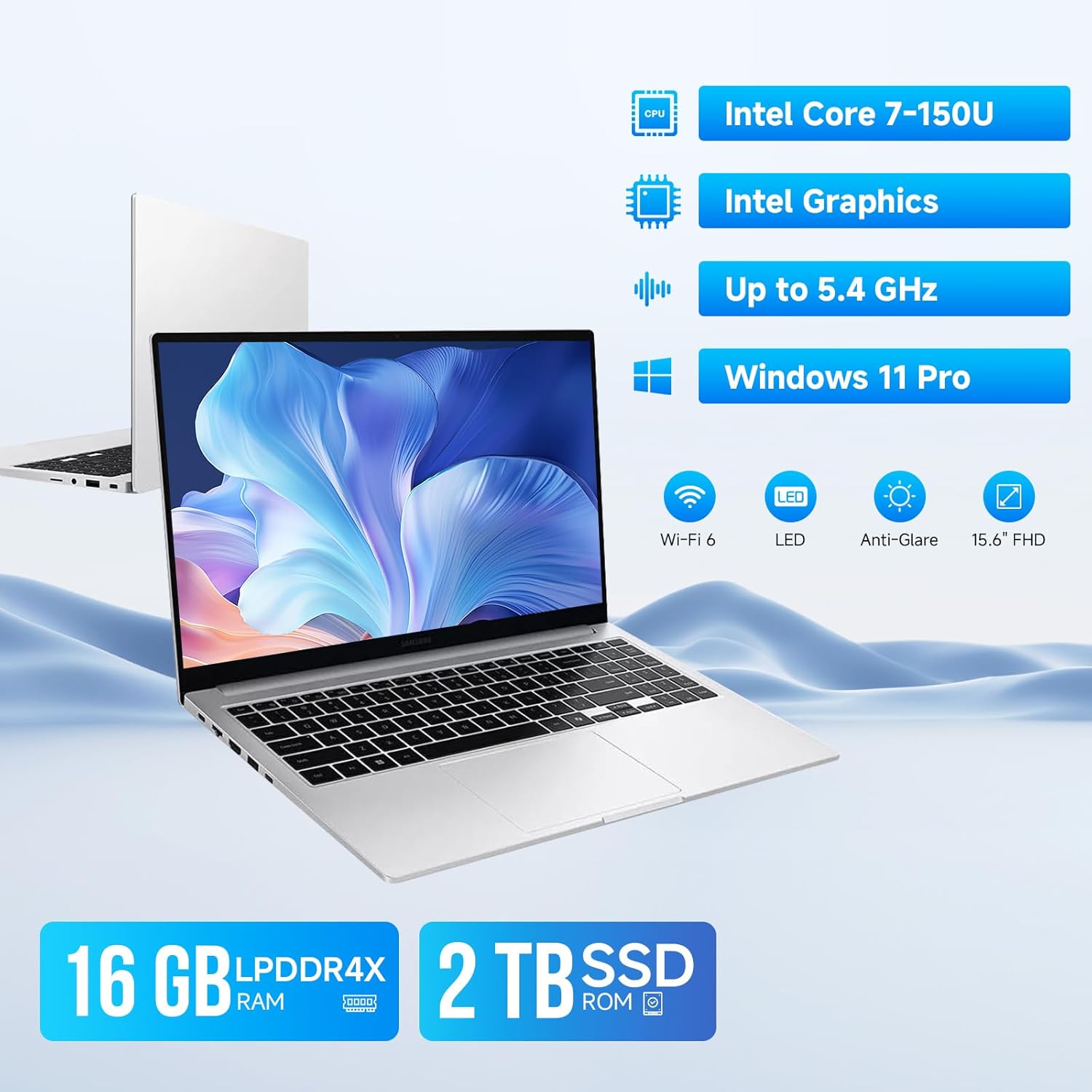 Samsung Galaxy Book4 Business Laptop, 15.6" FHD Display, Intel 10-core 7-150U (Beats i7-1335U), 16 GB RAM, 2 TB SSD, Copilot AI, Fingerprint Reader, Backlit KB, Up to 15 H Battery, Windows 11 Pro