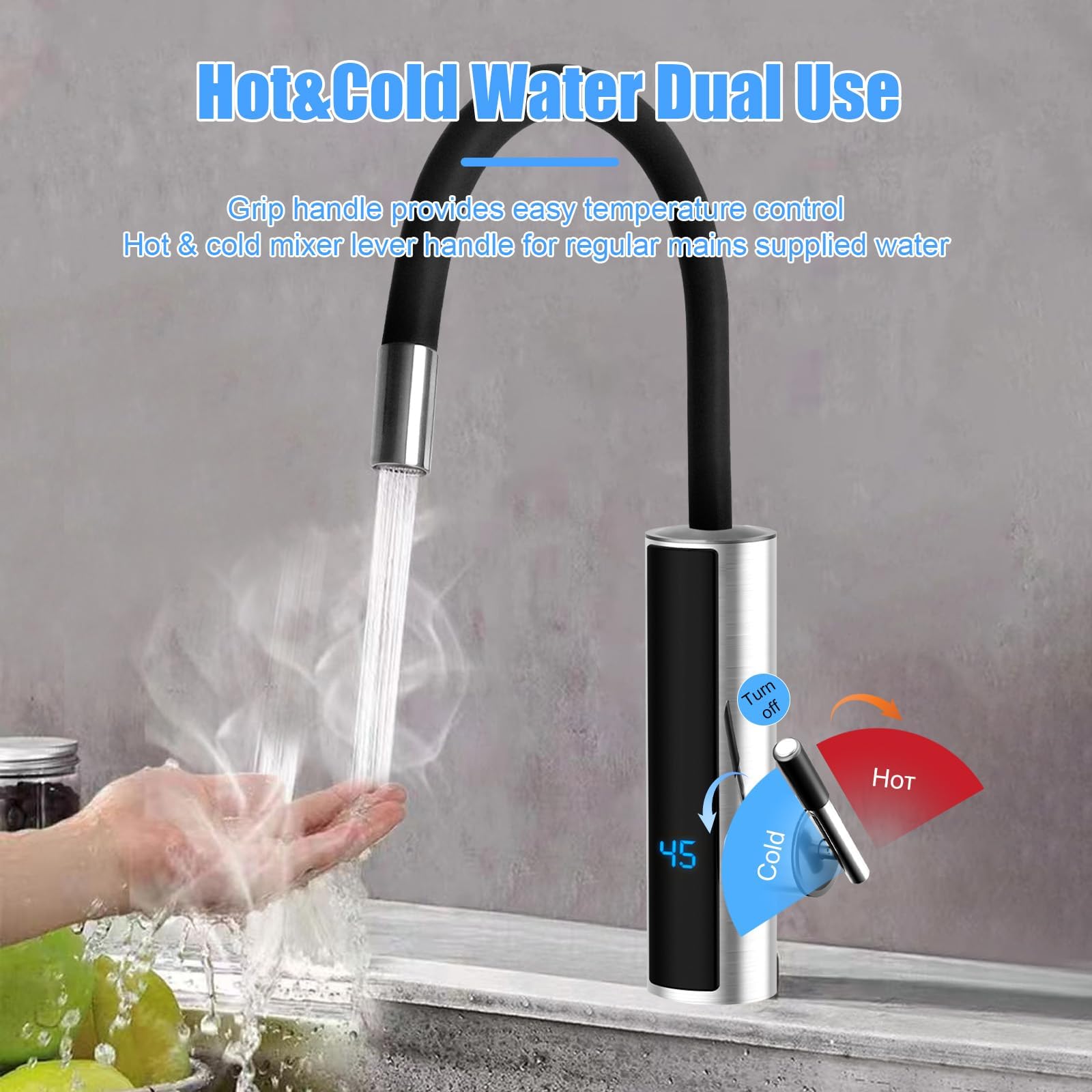 Rubinetto Elettrico Istantaneo Estink – Scaldabagno 3000 W, Display Temperatura, Rotazione 360°, Per Cucina E Bagno