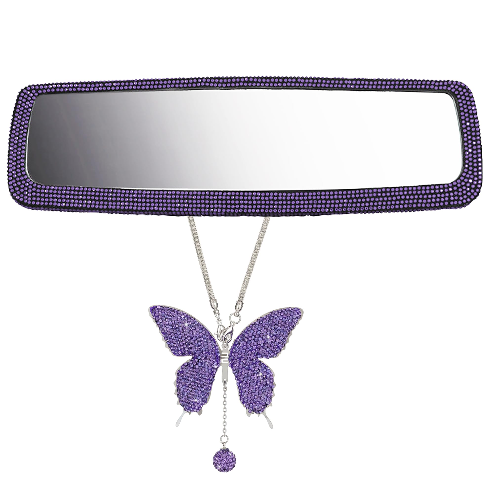 Dotesy 2 PCS Bling Car Rear View Mirror Accessories Set with Crystal Butterfly Car Interior Trim Cover Decor Rhinestone Home Decor Ornament, Crystal Sun Catcher Charm (Purple)
