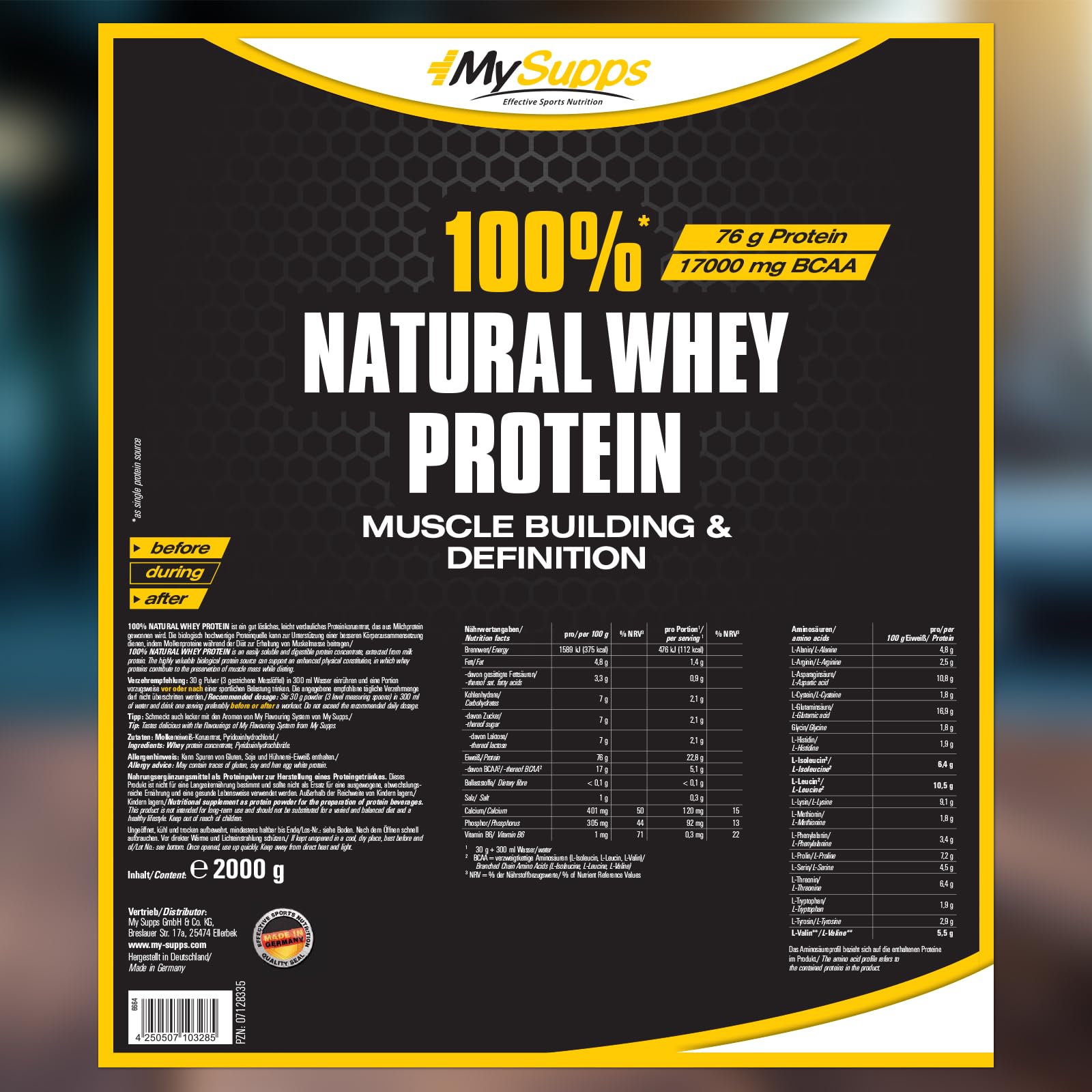 My Supps 100% Natural Whey Neutral 2.000 g Proteinpulver ohne Süßstoffe