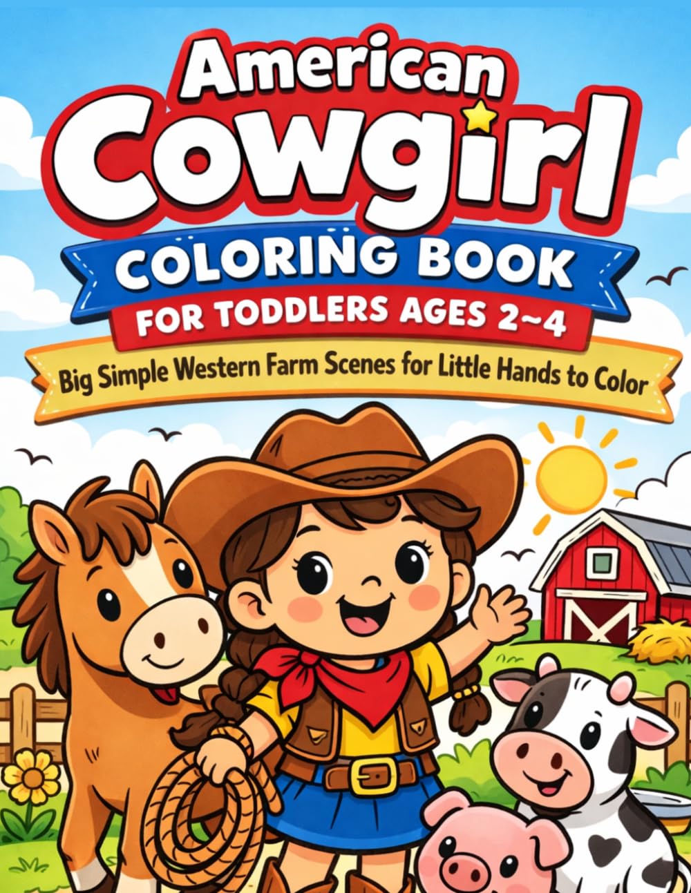 American Cowgirl Coloring Book for Toddlers Ages 2-4: Big Simple Western Farm Scenes for Little Hands to Color (Little Ranch & Farm Coloring Book Series)