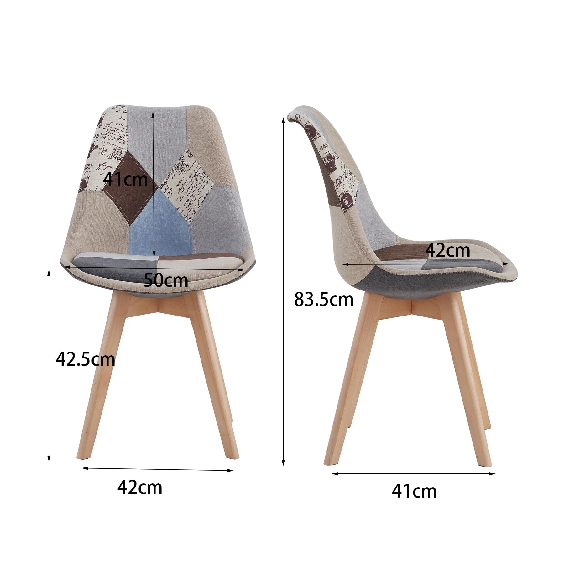HJhomeheart Set di 2 sedie da pranzo in tessuto patchwork con cuscino del sedile e gambe in legno massello per sala da pranzo, soggiorno, cucina, ecc. (Marrone patchwork)