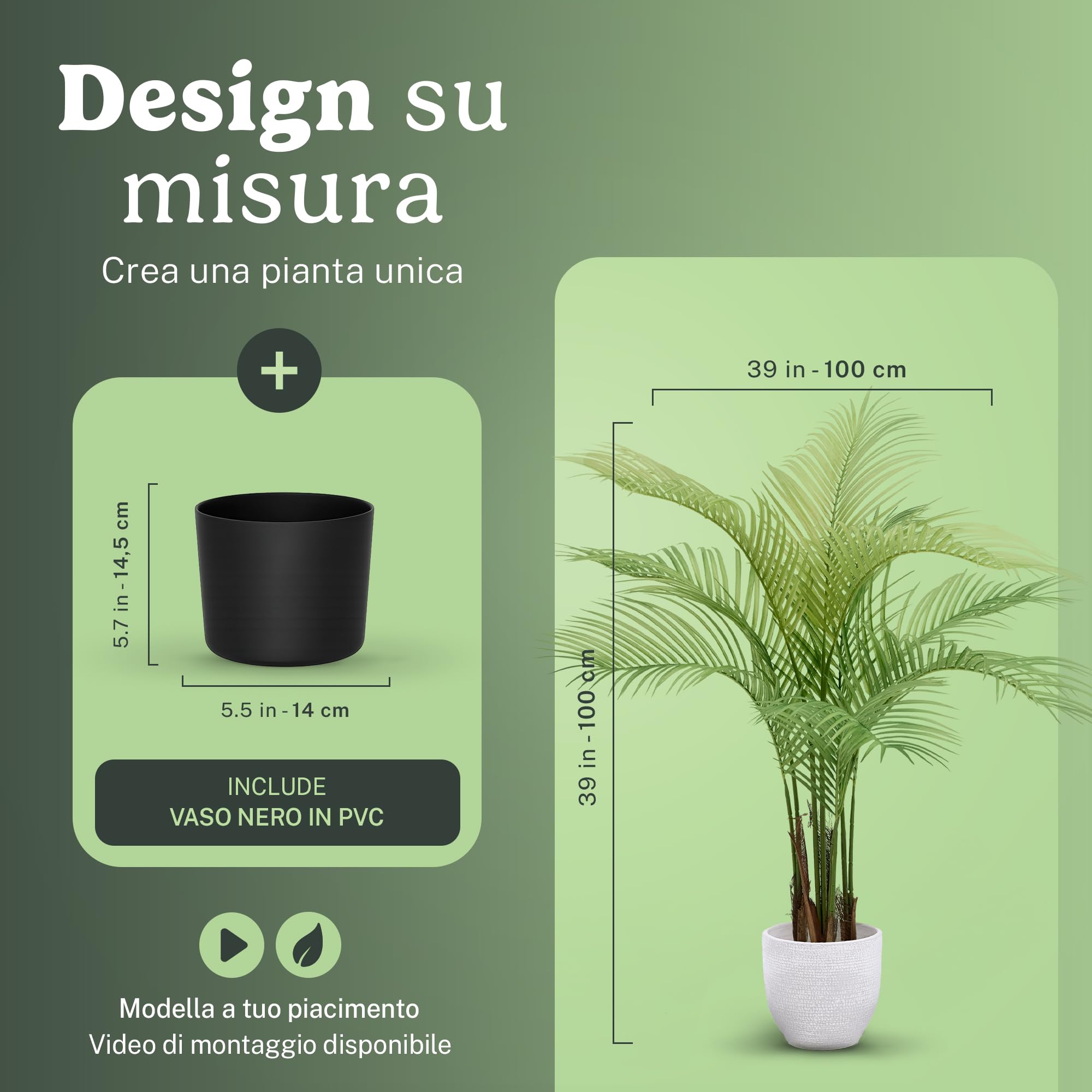 Maia Shop Palma Areca 120 cm - Pianta Artificiale da Interno | Pianta Artificiale Alta con Foglie Realistiche per Casa Soggiorno Ingresso Ufficio - Vaso Nero Incluso