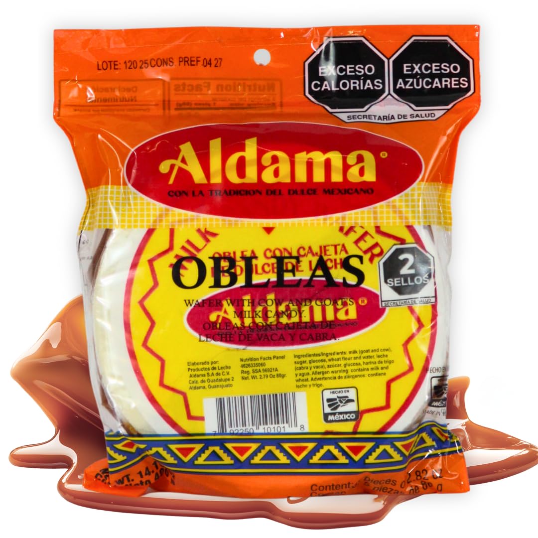 ALDAMA Large Obleas Grande Wafer Milk Candy – 14.1 oz | Creamy Mexican Oblea Cookies with Dulce de Leche Filling (1-Pack, 5 Pieces Per Pack)