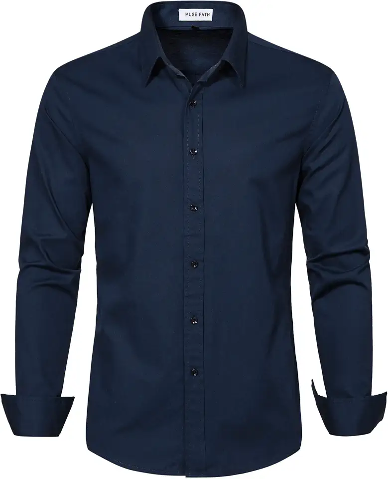 MUSE FATH Men's Solid Color Dress Shirt-Casual Regular Fit Long Sleeve Shirt