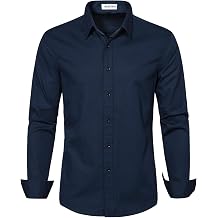 MUSE FATH Mens Solid Color Dress Shirt-Casual Regular Fit Long Sleeve Shirt