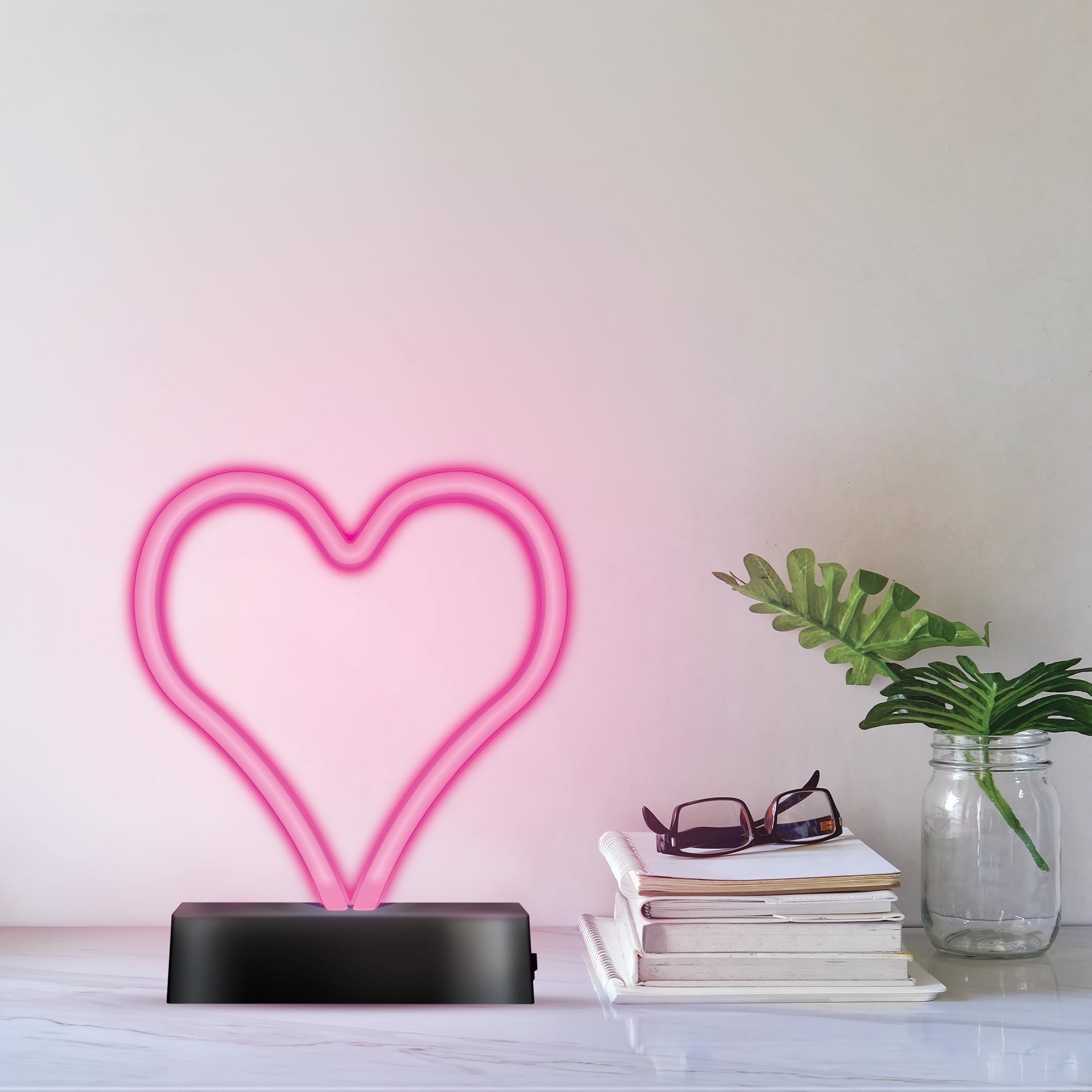 InnoVibe Pink Heart Neon LED Lamp, Battery Powered Neon Table Lamp