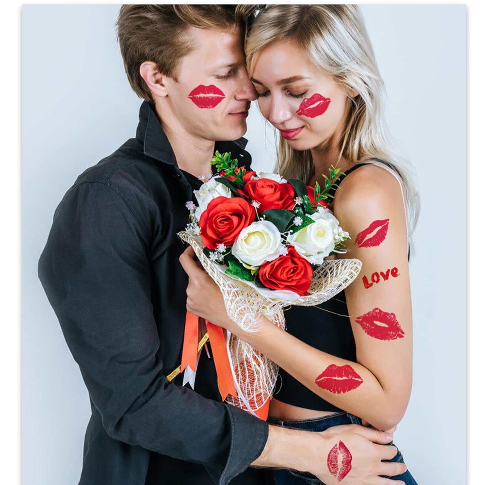 10 Sheets Valentine's Day Temporary Tattoos, Valentines Sexy Red Lips Heart Love Tattoo Stickers for Party Decorations Supplies, Semi Permanent Tattoo for Women Decoration
