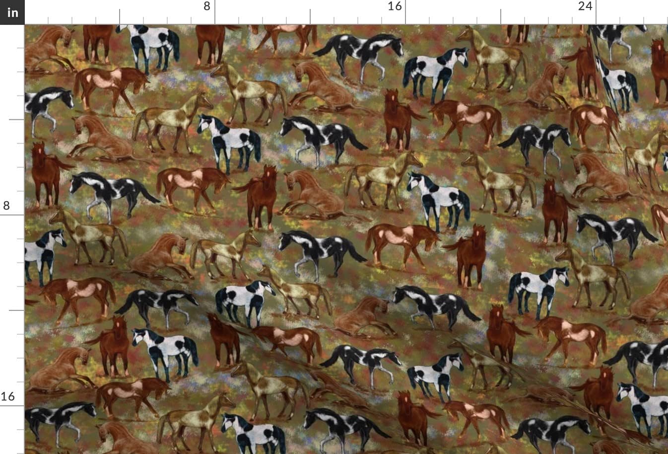 Spoonflower Fabric - Autumn Horses Horse Pony Landscape Western Ponies Paint Spot Race Printed on Upholstery Velvet Fabric Fat Quarter - Upholstery Home Decor Bottomweight Apparel