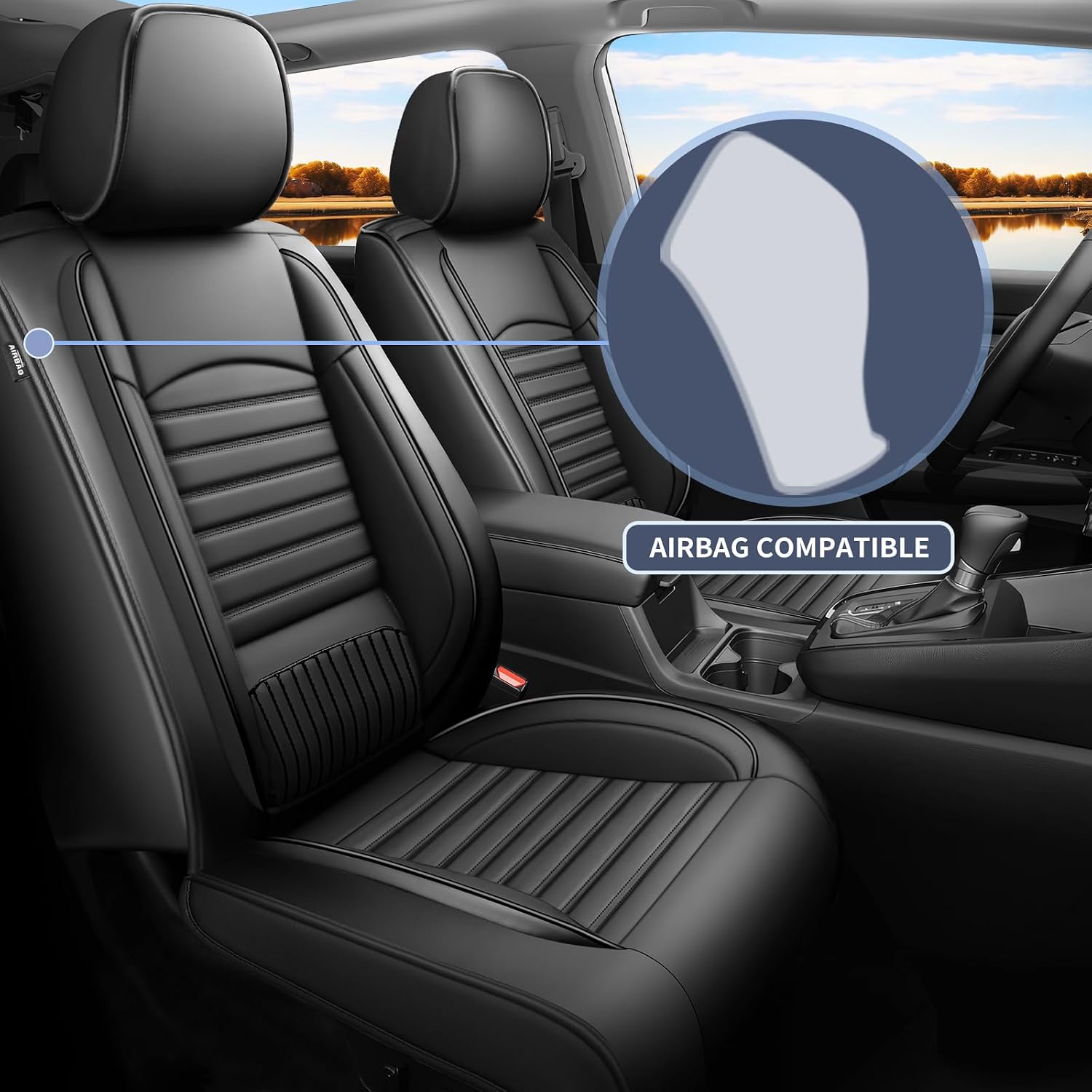 Fit CRV Car Seat Covers Compatible with Honda CR-V 2023 2024 2025 2026 CRV LX;EX;EX-L;Sport;Touring;Special Edition &Hybrid Model-Full Coverage Breathable Leather (2 Front/Black)
