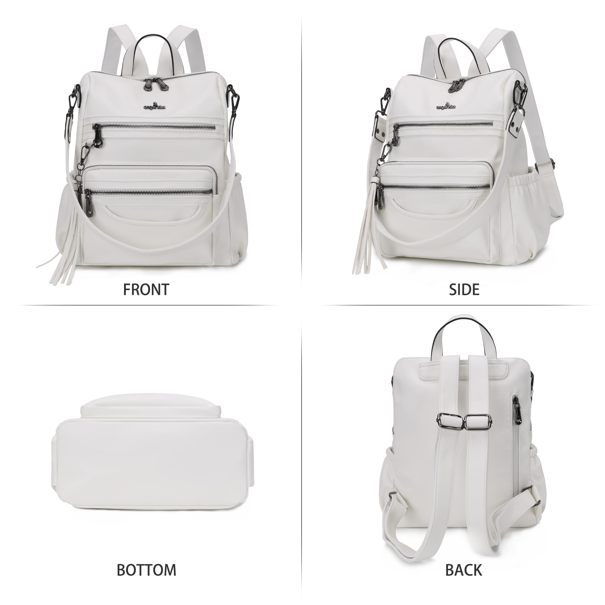 Bolso de mujer de piel sintética con cierre de cremallera, mochilas informales de hombro