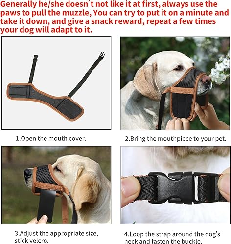 Miniatura 7 de Heele - Bozal para perro de nailon suave, evita mordidas, ladridos y mordisqueos - Malla transpirable, ajustable, permite beber - Para perros Marrón