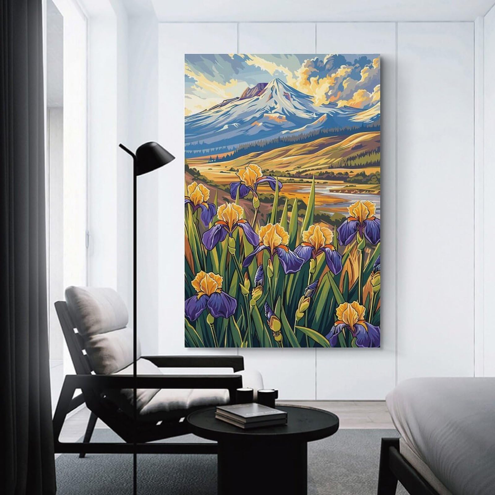 Junmoney Mountain Irises Decorative Wall Artwork 24x36inch(60x90cm), for Home Lounge, Bedroom Or Reading Nook, Easy Decor for Gallery Walls