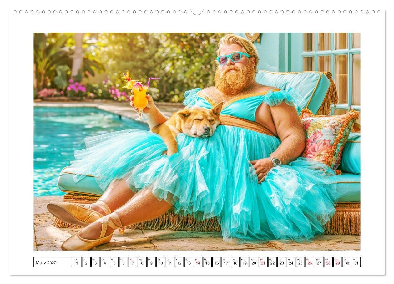 Schwere Jungs mit Hund. Pfundskerle, Humor und gute Laune (hochwertiger Premium Wandkalender 2027 DIN A2 quer), Kunstdruck in Hochglanz: Humorvolle ... Männern und ihren Hunden (CALVENDO Spass)