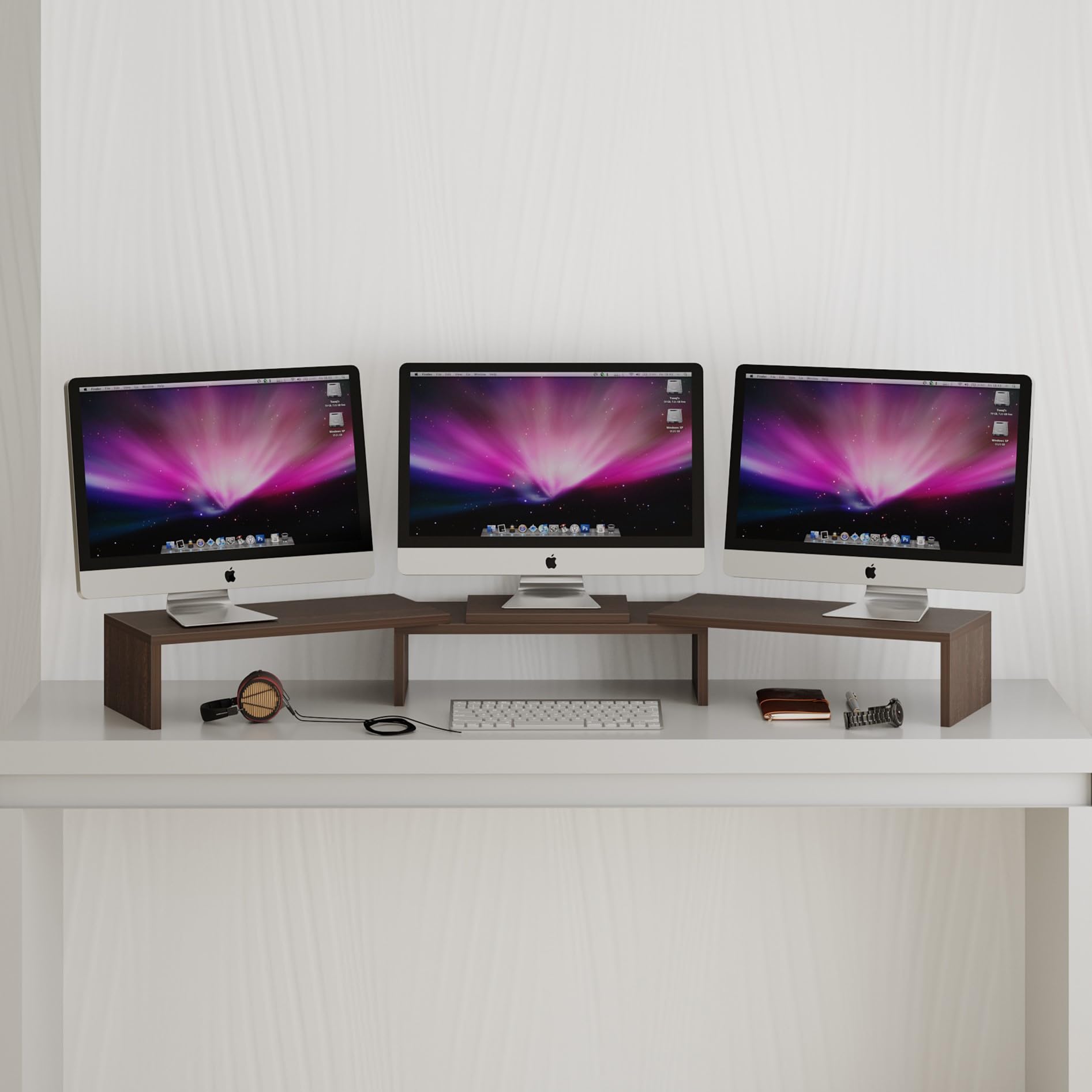 BLUEWUD Festvi Triple Monitor Stand & Computer PC Screen Height Riser Gaming Desk for Table Home & Office for Living Room Home Furniture (Wenge)-image-30
