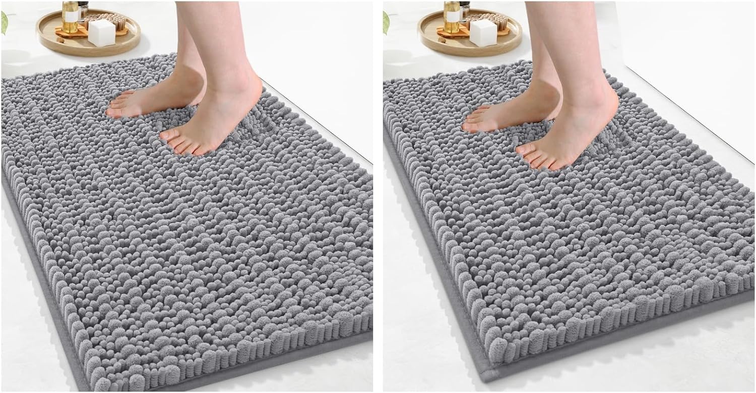 Arotive Luxury Chenille Bathroom Rugs Set, Ultra Soft Bath Rugs Size 30x20 and 24x16 in Grey, 2 Item Bundle
