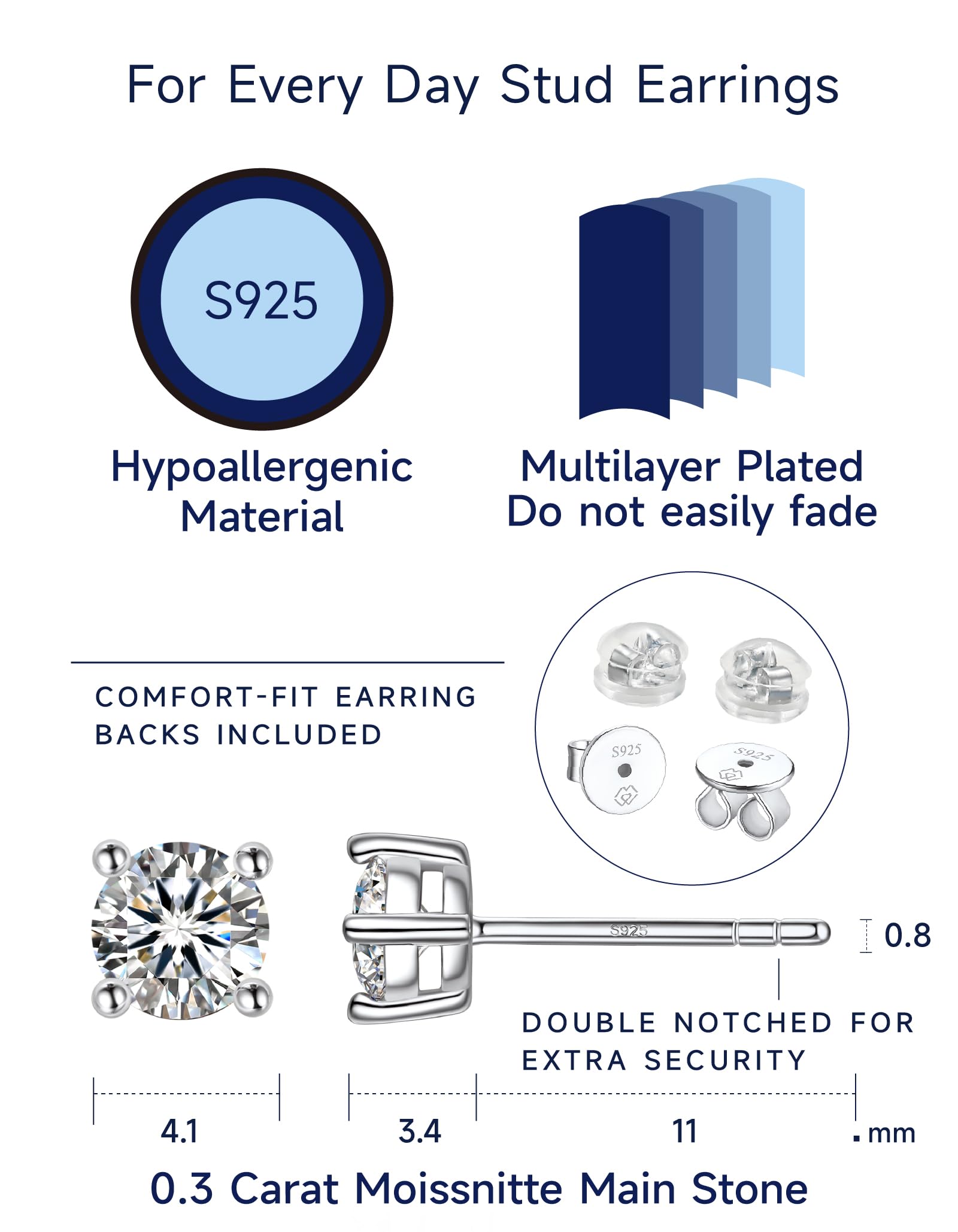 MomentWish Orecchini Moissanite, 1-4 Carati Orecchini Brillante Uomo Argento 925/Oro 18K Simulato Diamante Uomo Donna Orecchini Punto Luce Anallergici Regalo Festa Della Mamma 5/6.5/8mm