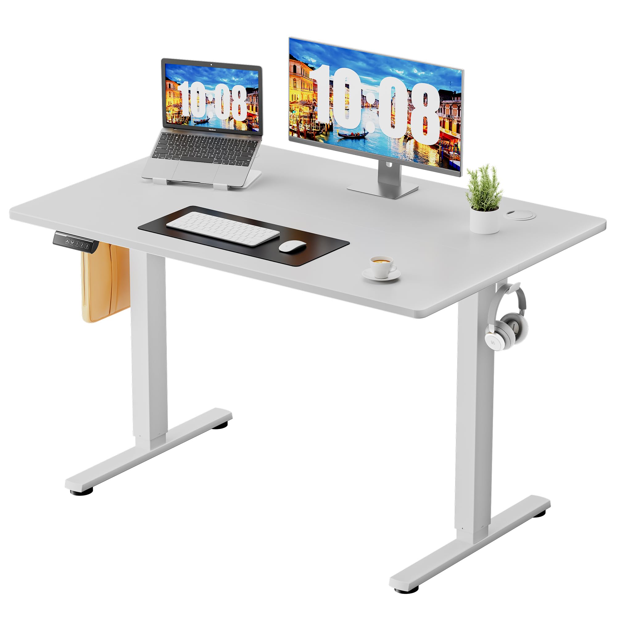 NEWBULIG 40 Inch Electric Height Adjustable Standing Computer Desk Sit Stand Up Table Lift Workstation for Home Office