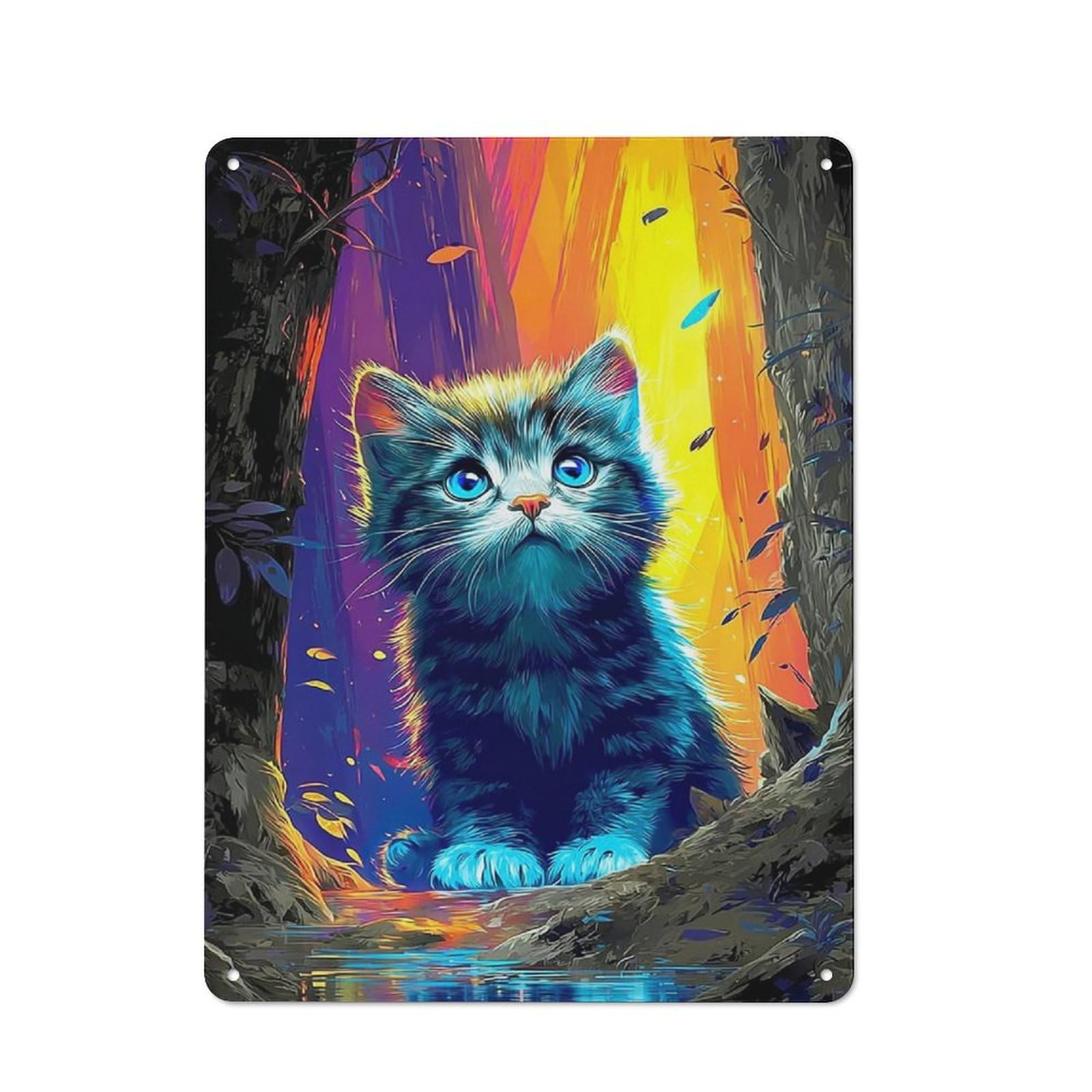 Junmoney Magical Forest Kitten -1 Classic Metal Plaque 40X30cm Featuring Bistro Wall Plaque For Kitchen, Cafe, Pantry Or Dining Room