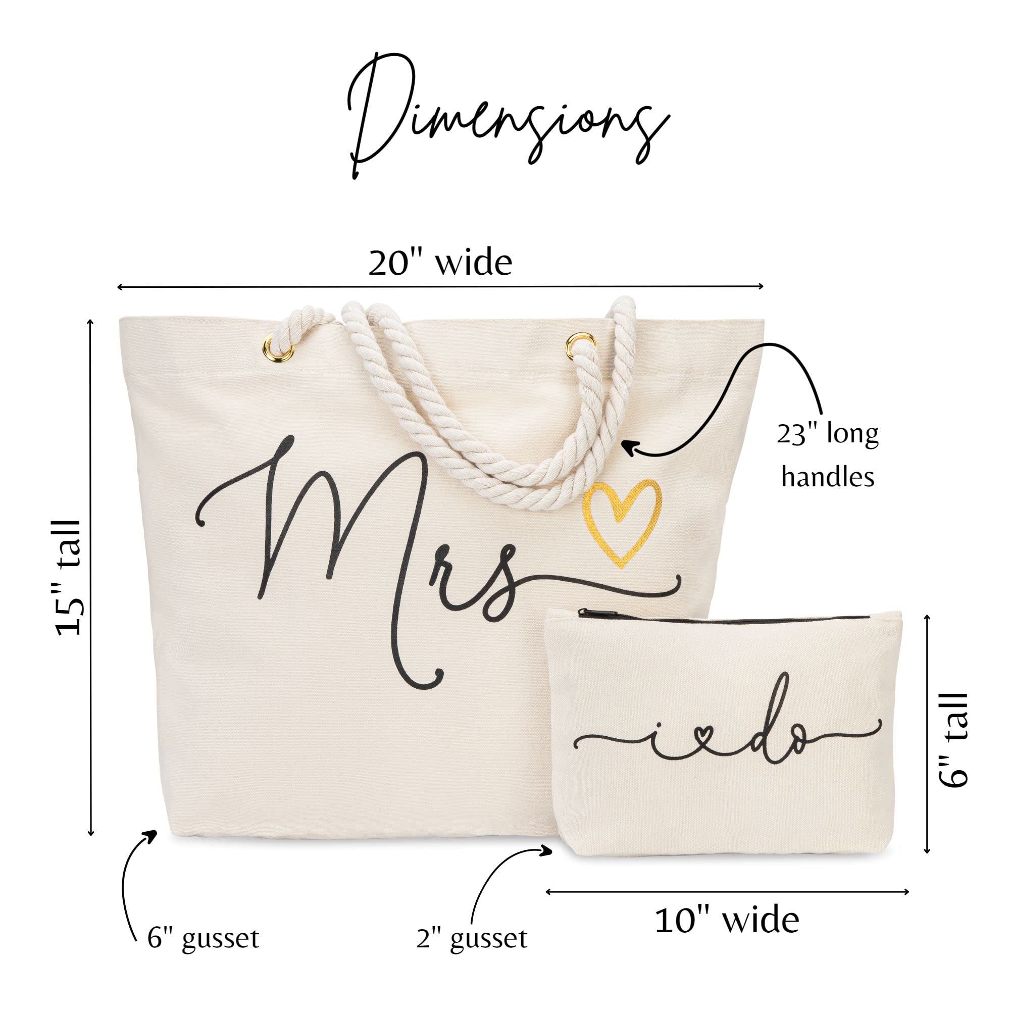 Bride Bag Tote - Bride Beach Bag Large Canvas with Makeup Pouch - Future Mrs Gifts for Bride Tote Bag - Bridal Shower Gift Bags - Engagement Gift for Her Bachelorette Wedding Day Planning Honeymoon