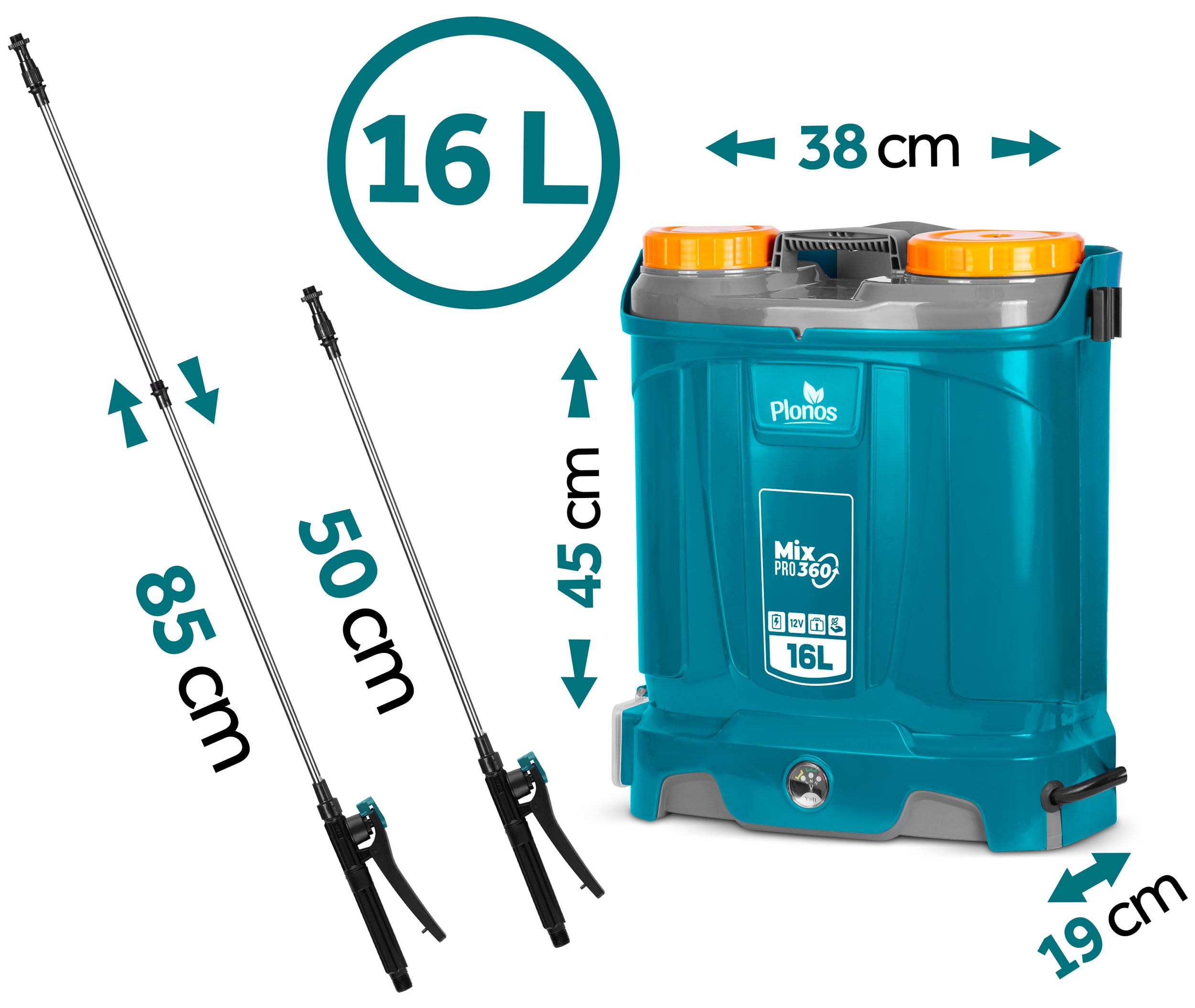 Pulvérisateur à Dos Capacité 16L Batterie 8Ah 12V 4 Buses Lance avec Mélangeur Bleu