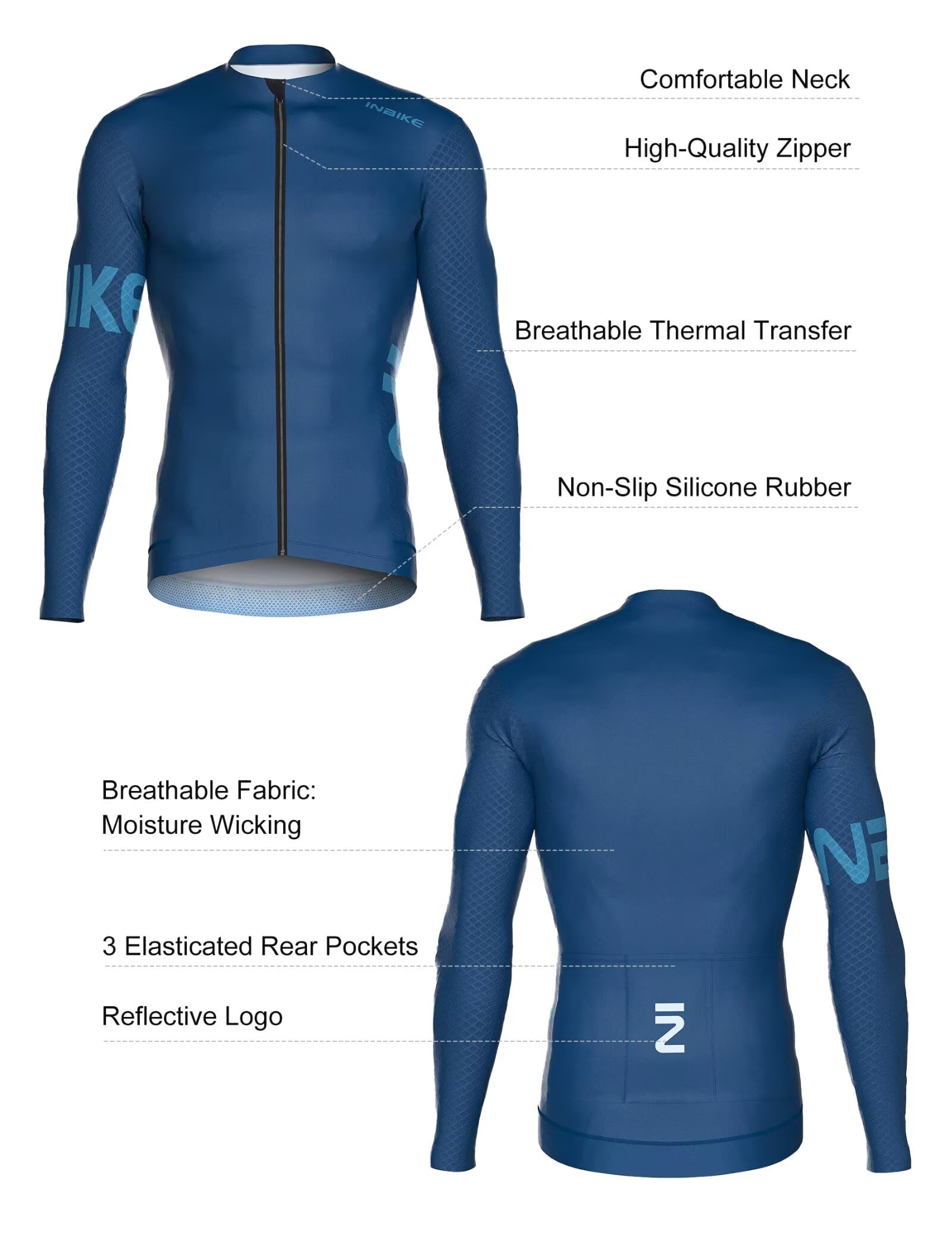 INBIKE Maillot de cyclisme pour homme, manches longues, séchage rapide, avec poches, anti-humidité, pour vélo de route VTT