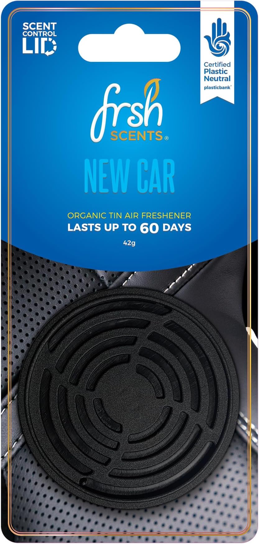 FR-P-1222 New Car 42G Scented Organic Tin Air Freshener - Lifespan of Upto 60 Days - Ideal for your Car, Home & Workplace - 1 Tin Supplied