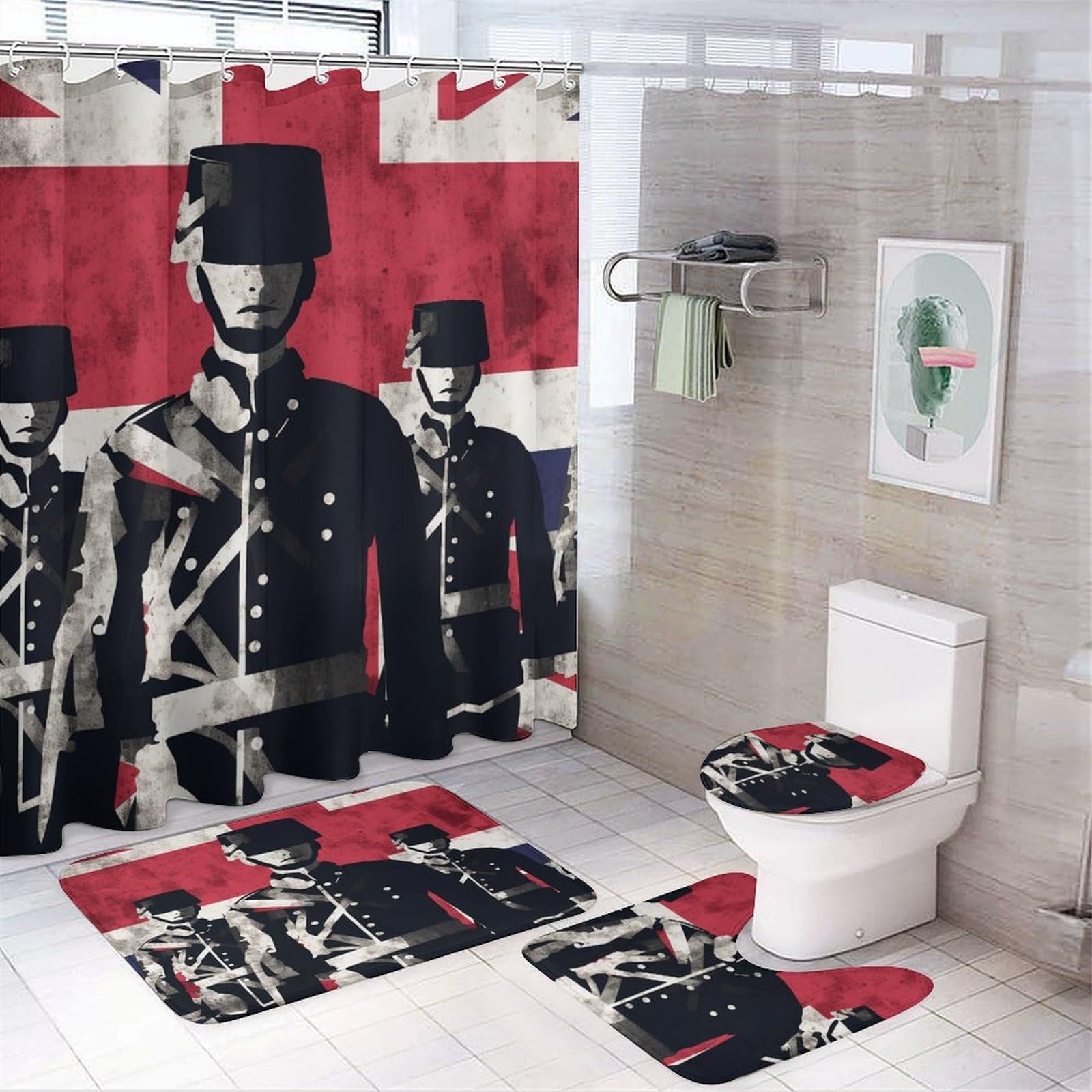 Ensemble de salle de bain 4 pièces avec rideau motif soldat contre les glissades