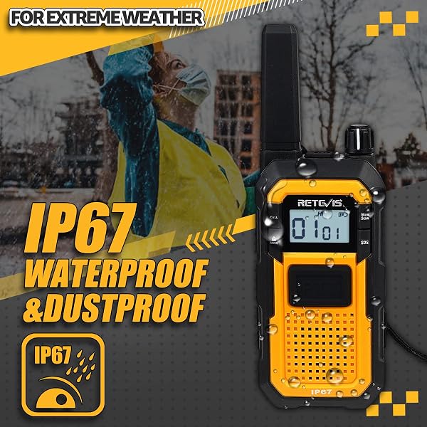 Retevis RB648 Rugged Walkie Talkies for Adults, Waterproof Two Way Radio IP67,MIL-STD-810H, Drop Dustproof USB-C, 2000mAh, Vibration Emergency Walkie Talkies for Harshest Outdoor(2 Pack, Yellow) - 3