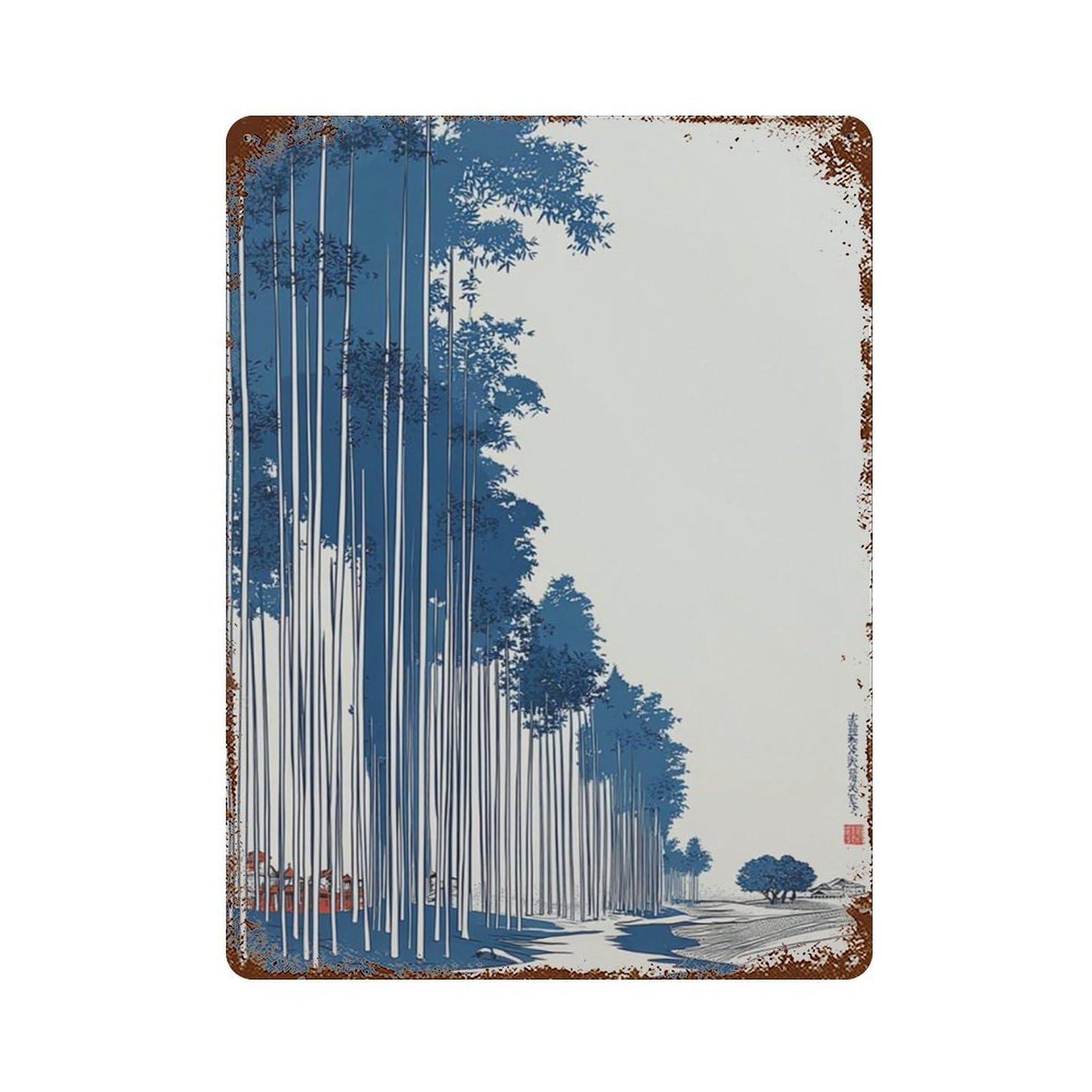 xiaoxiaoshen Japanese Bamboo Forest Blue Ukiyo (2) Wall Decor Art Metal Tin Poster Modern Home Decor Art Home Bar Shop Decorations Vintage Sign 40x30cm