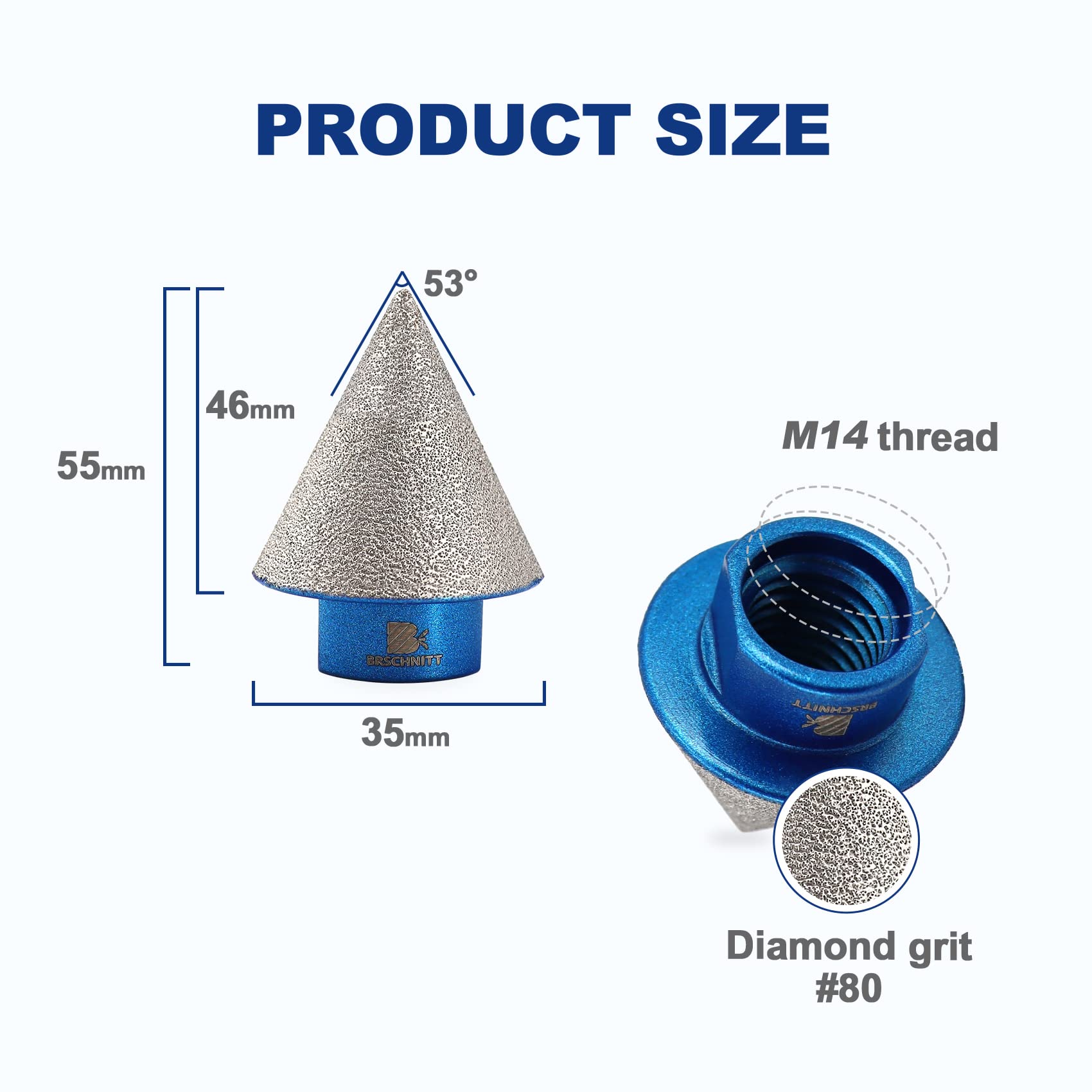 Foret conique diamant pour carrelage - BRSCHNITT 35 mm x filetage M14 - Fraise à chanfreiner diamantée pour façonner l'élargissement des trous existants de granit, marbre et porcelaine