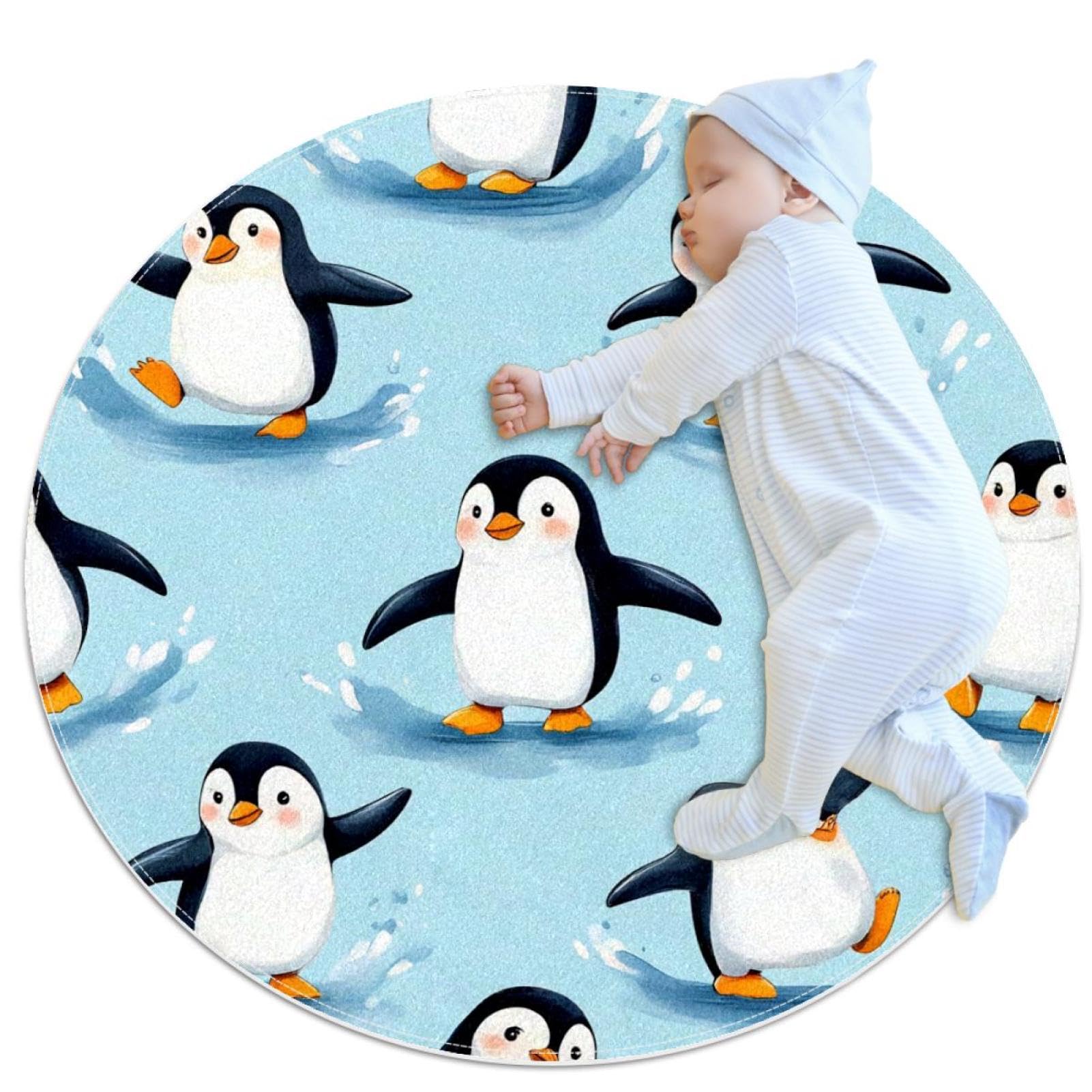 Tapis antidérapant aquarelle bleu pingouin pour la douche
