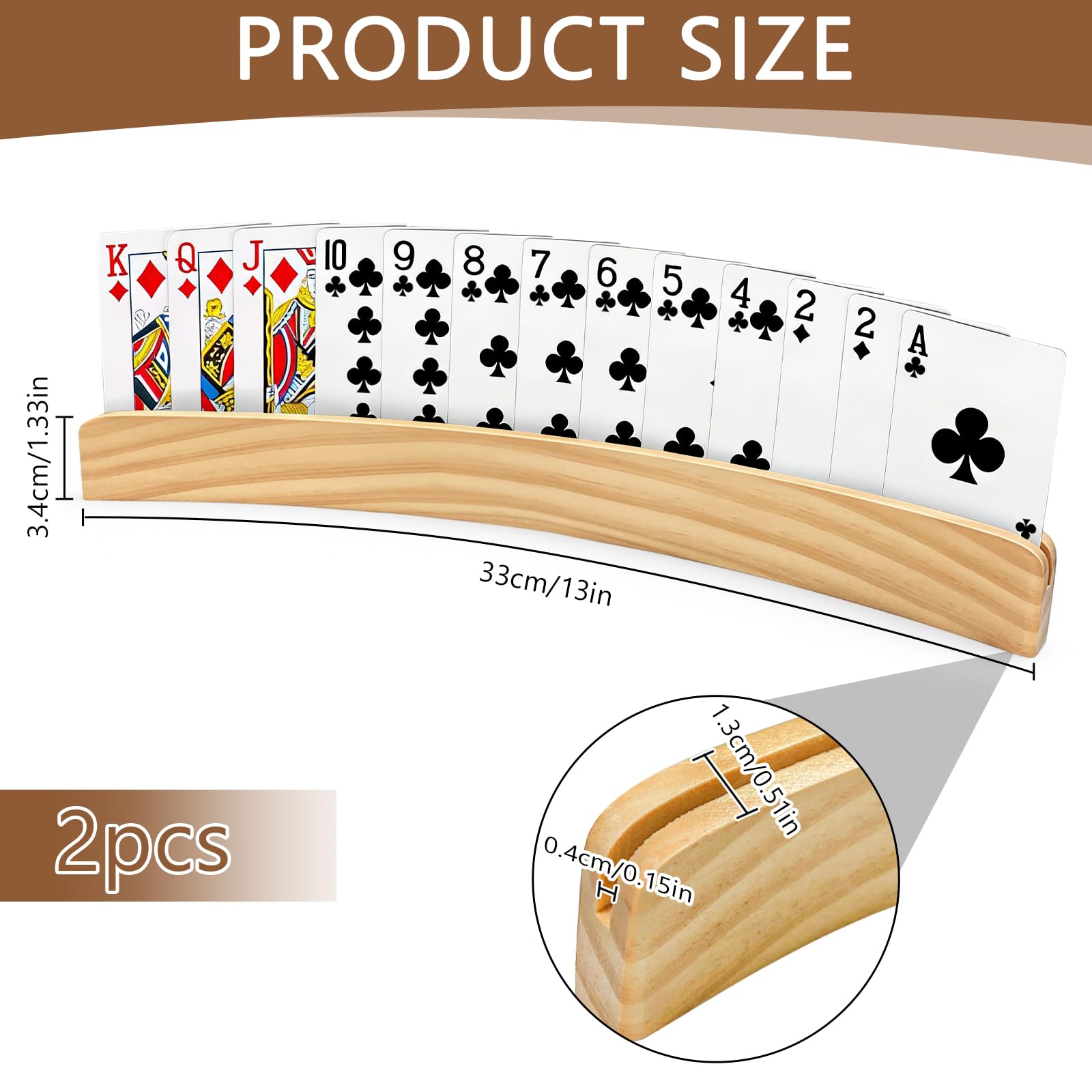 2 Piezas Soporte para Naipes de Madera 33cm, Playing Card Holder, Soporte Cartas Manos Libres, Apto Adultos y Personas Mayores (Amarillo)