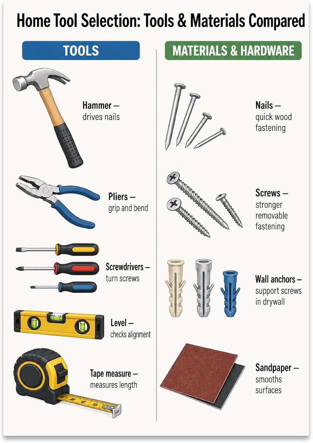 Home Tool Selection Poster - DIY Learning Reference - 13x19